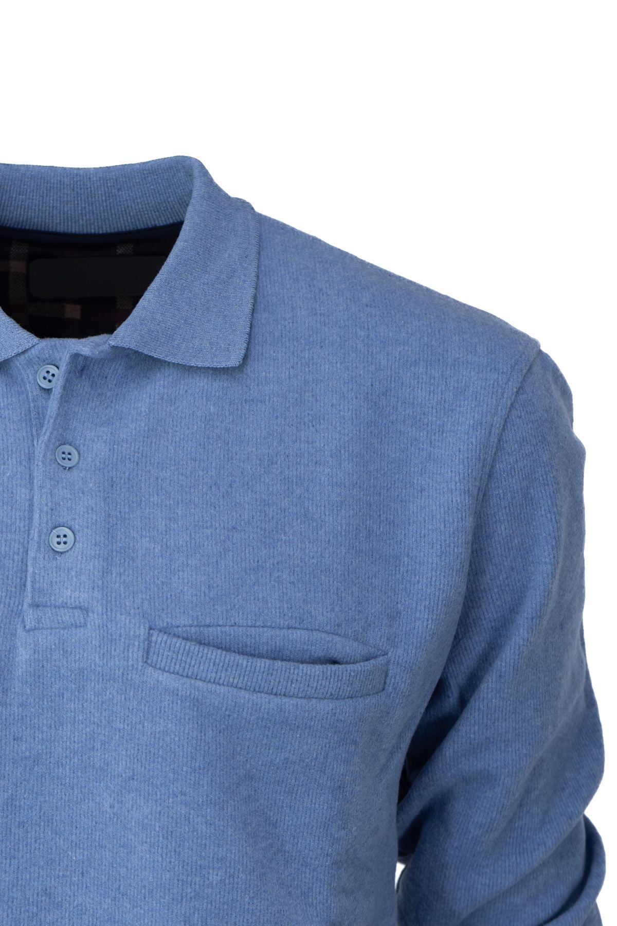 Erkek Kışlık Polo Yaka Kazak Pamuklu Örme Şardonlu Selanik Düğmeli Cepli Rahat Tam Kalıp