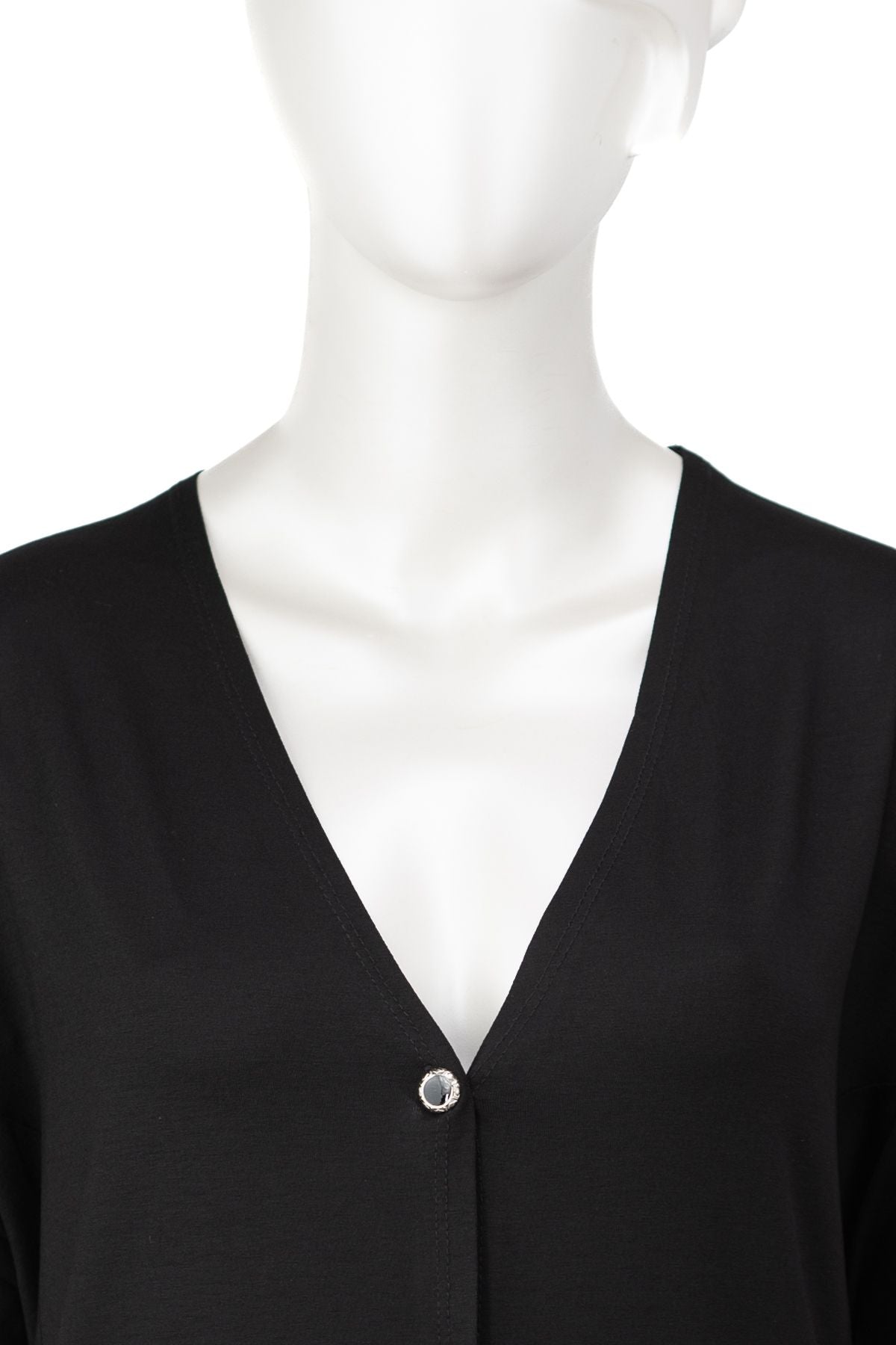 Kadın Turlu Viskon Penye Kumaş  Anne Uzun Hırka V Yaka Düğmeli Cepli Rahat Kesim Tam Kalıp