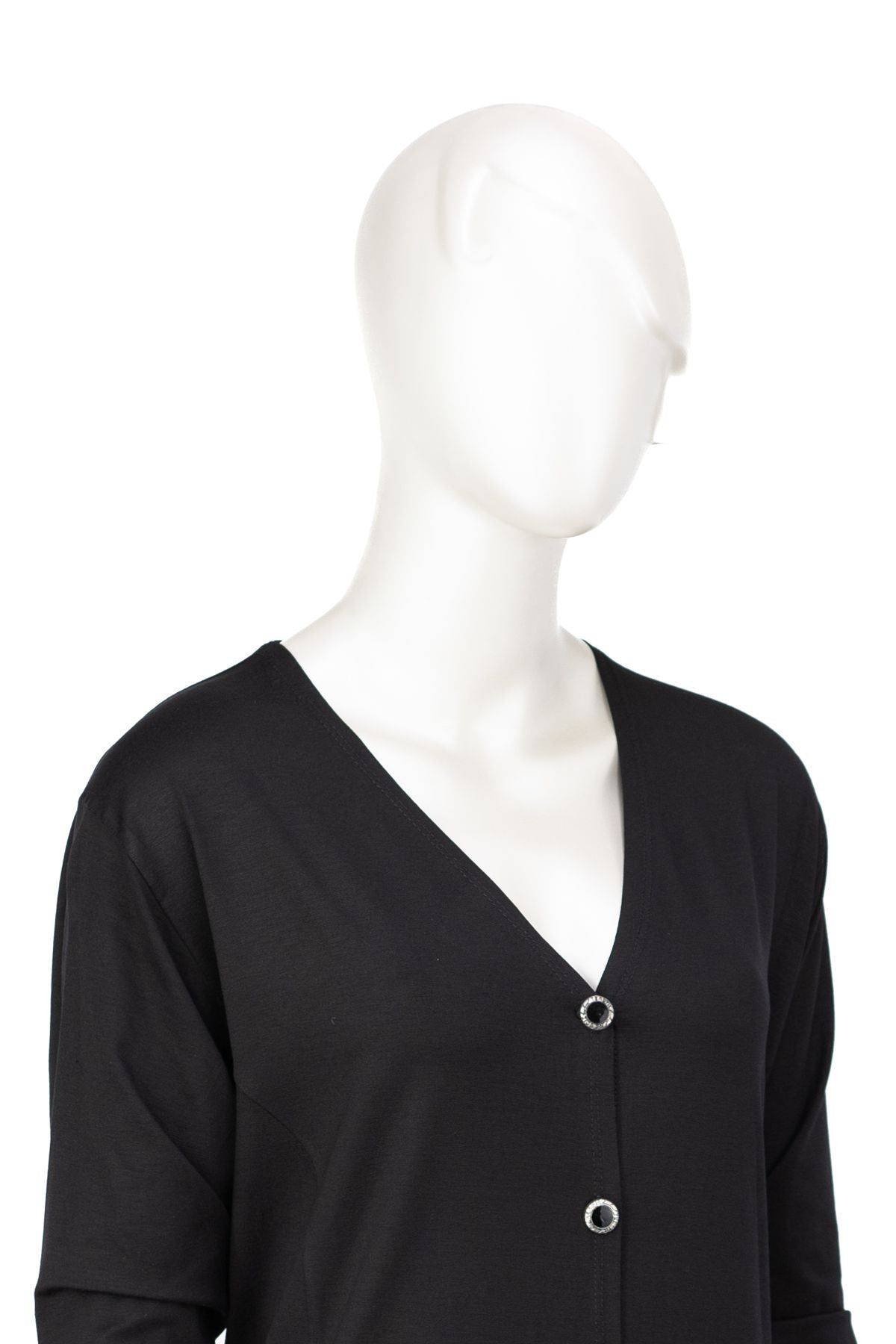 Kadın Uzun Anne Hırka Önü Düğmeli Cepli Rahat Kesim Likralı V Yaka Turlu Viskon Penye Kumaş