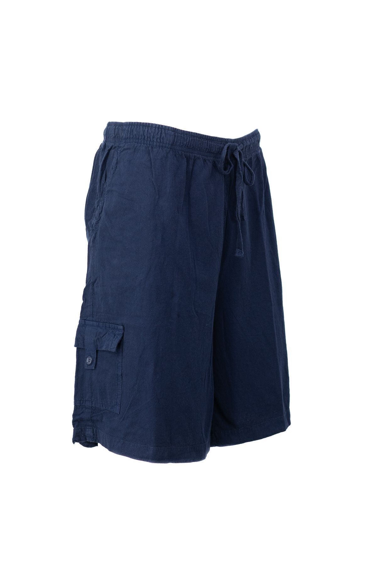 Erkek %100 Saf Pamuk Kumaş Bermuda Şort Düz Paça Kargo Cepli Bağcıklı Jumbo Battal