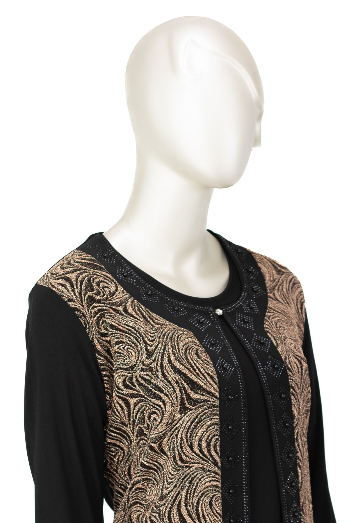 Kadın Likralı Sandy Buzi Kumaş 2 Li Anne Takım Önü Boncuklu ve Simli Rahat Kesim Tam Kalıp