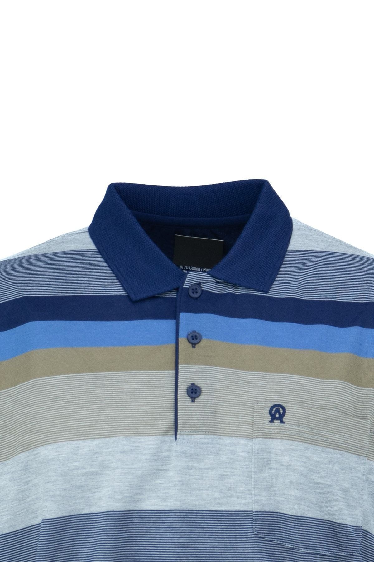 Erkek Polo Yaka Cepli Kısa Kollu Ringerli Çizgi Desenli Tam Kalıp Pamuklu Kumaş T-shirt