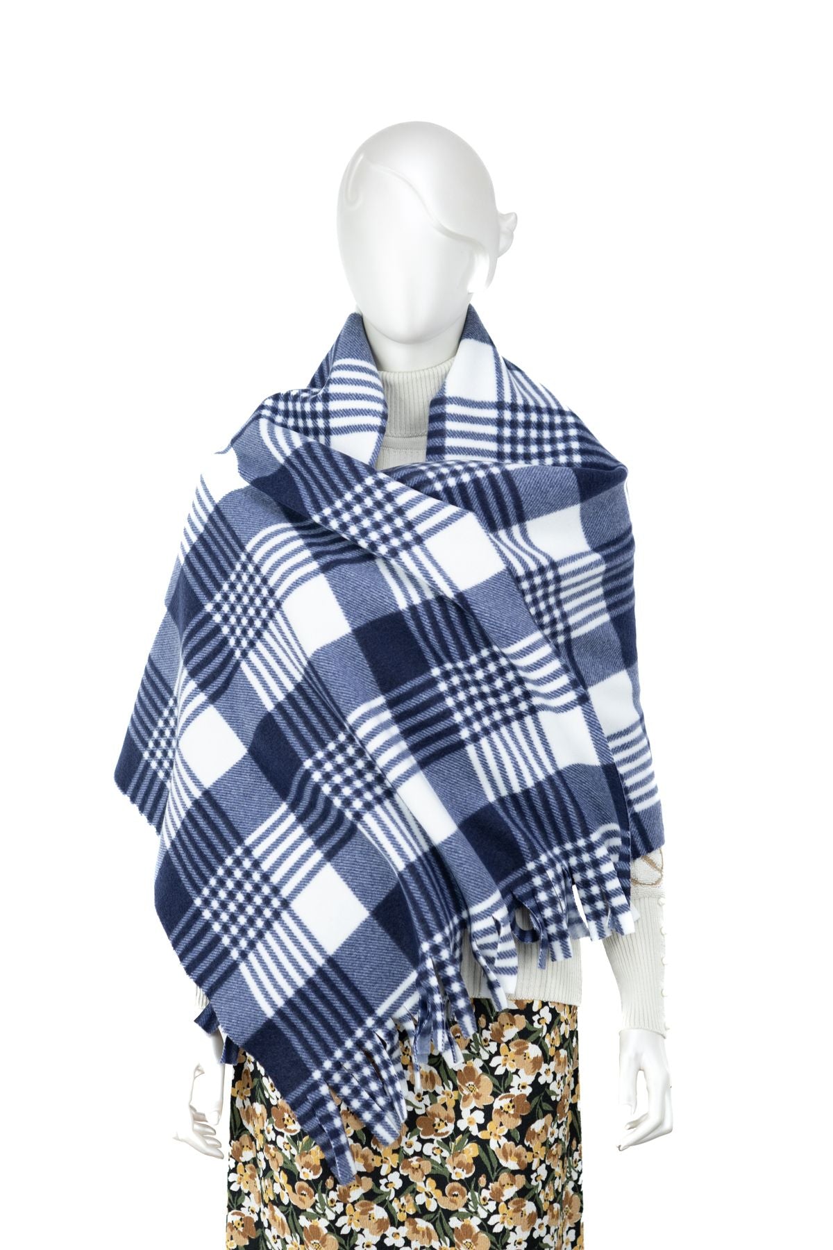 Kadın Kışlık Polar Geniş Tarz Atkı Şal Pamuklu iplikten Örme Şık Kare Desenli Modern