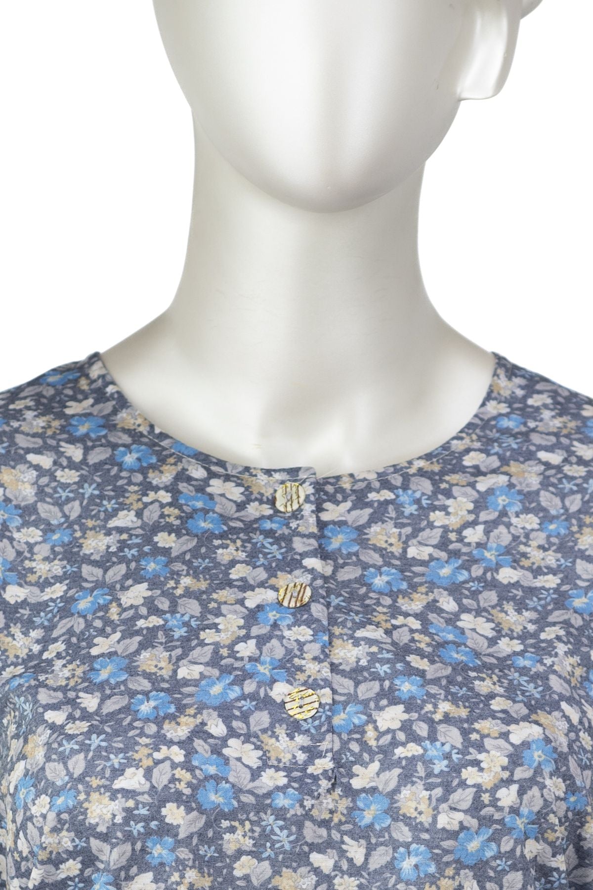 Kadın Kağıt Baskı Klasik Anne Bluz Pamuk Kumaş Begonya Desenli Üç Düğmeli Tam Kalıp