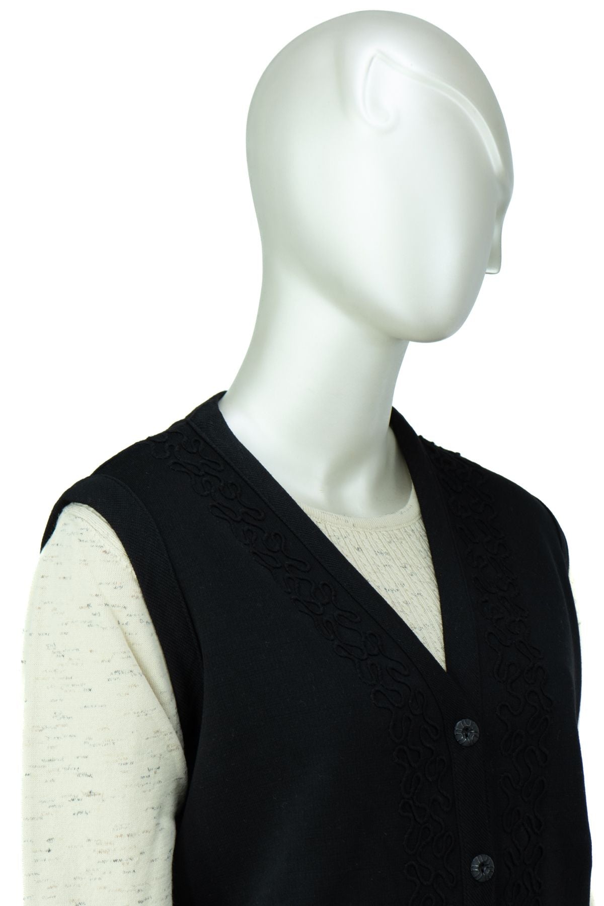 Kadın Çelik Örme Anne Yelek V Yaka Sarmaşık Nakışlı Çift Cepli Düğmeli Tam Kalıp Likralı