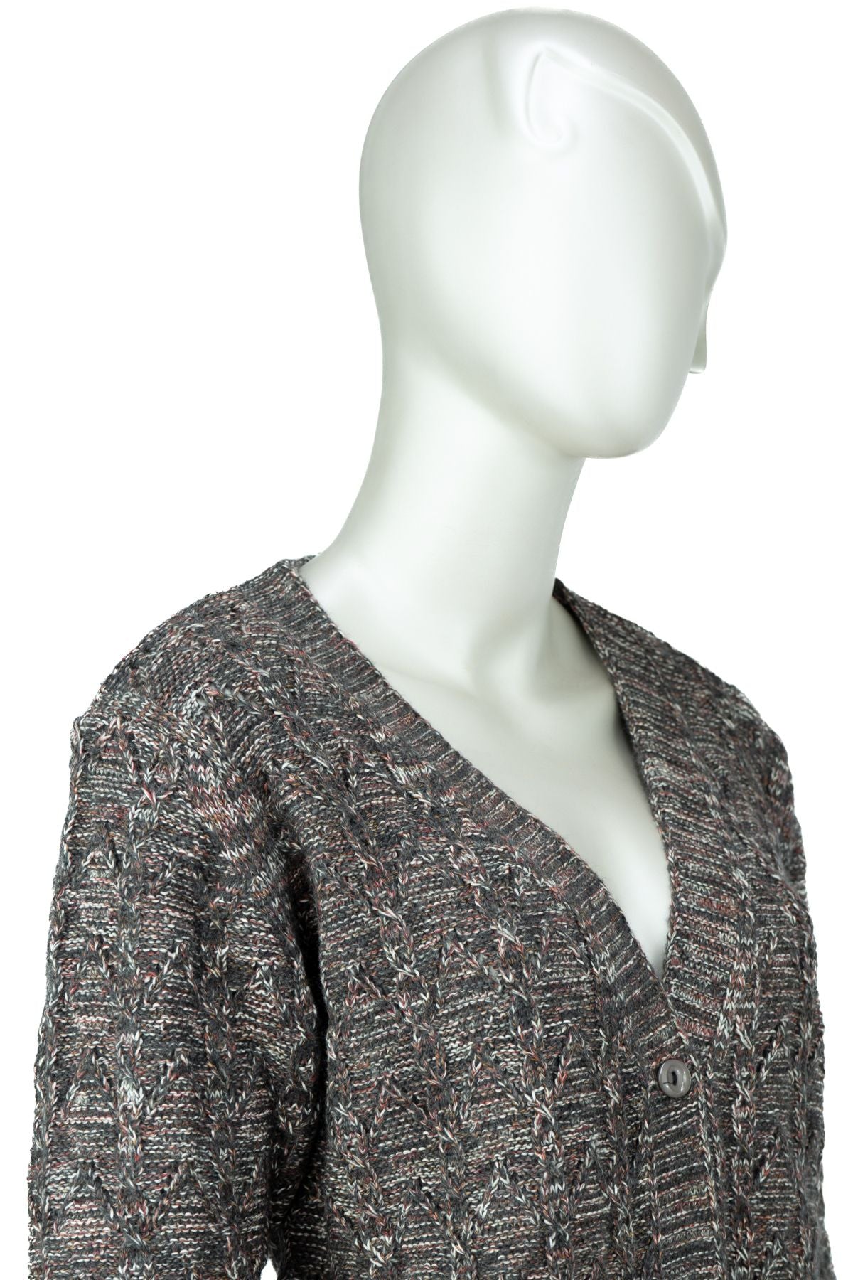 Kadın Kışlık Anne Hırka Pamuklu Triko Begonya Örgü Model Önden Düğmeli Çift Cepli Rahat