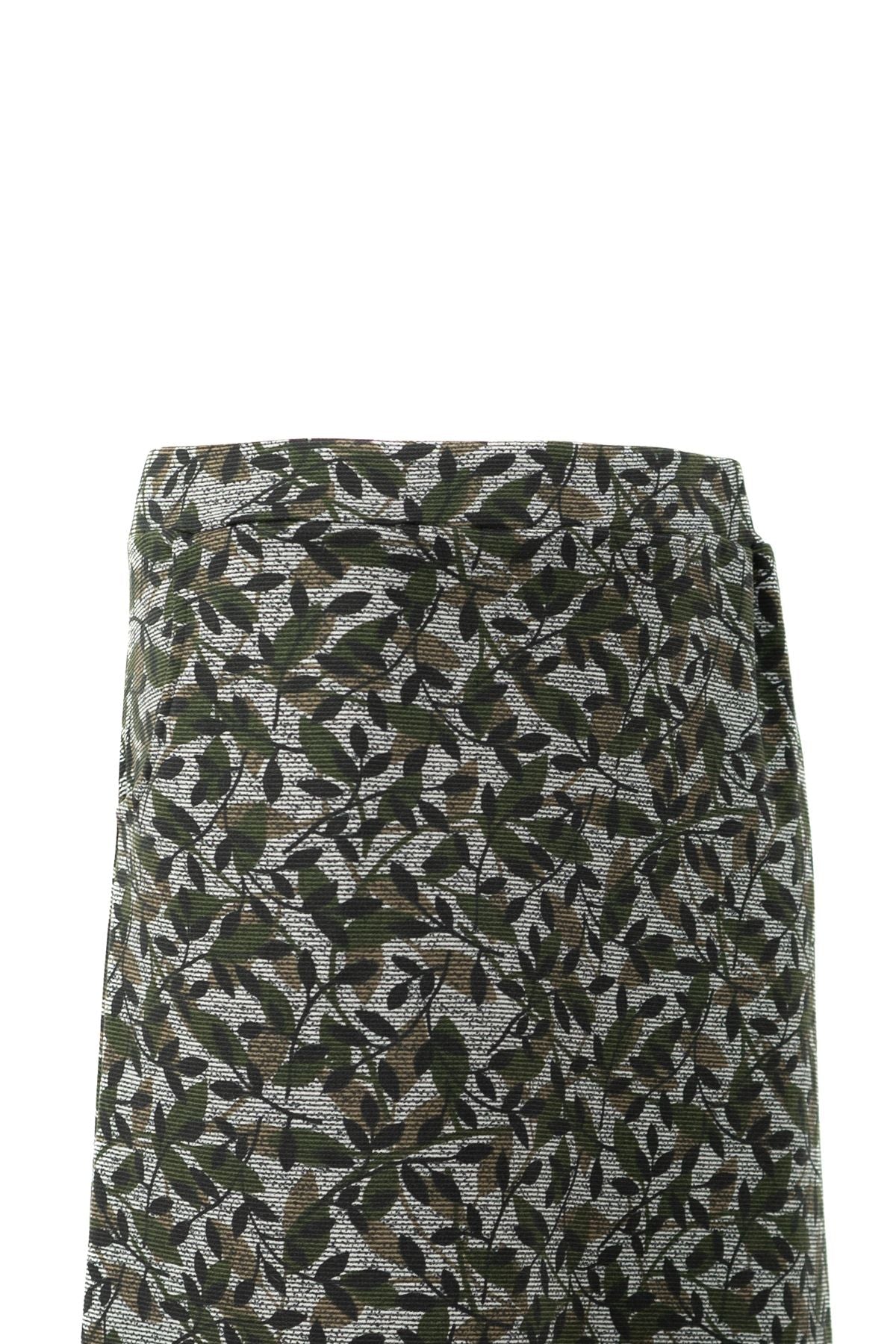 Kadın Kışlık Zeytin Dalı Desenli Cepli Beli Lastikli Likralı Tam Kalıp Kumaş Anne Etek