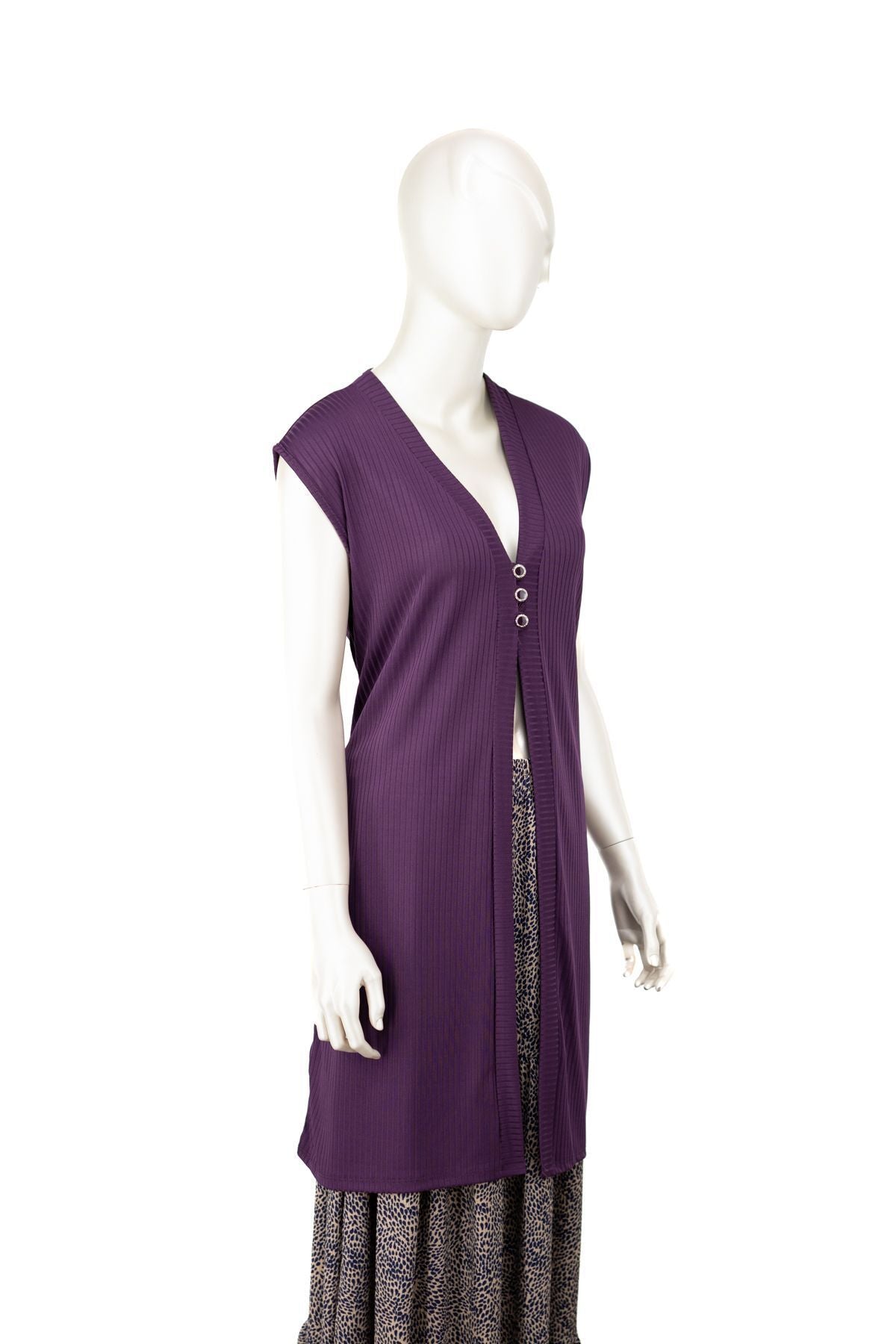 Kadın Elize Sandy Kumaş Anne Yelek V Yaka Önü Modern Üç Düğmeli Rahat Kesim Tam Kalıp