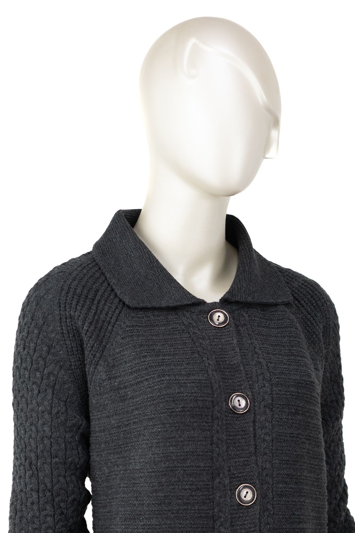 Kadın Kalın Kışlık Örgü Motifli Çift Cepli Triko Örme Anne Hırka Yakalı Rahat Kesim TamKalıp