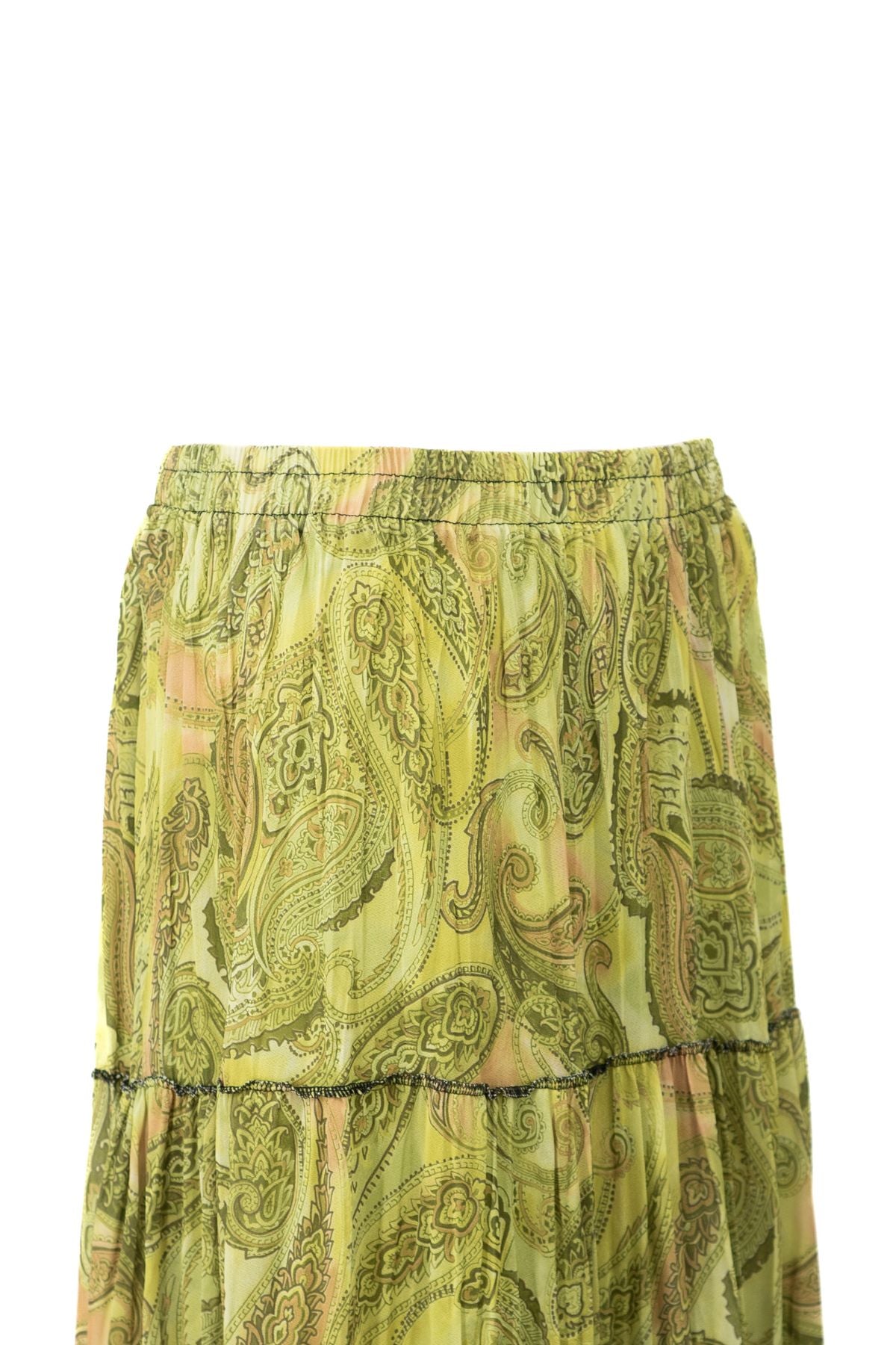 Kadın Astarlı Şifon Etek Manolya Desenli Beli Lastikli Rahat Kesim Parçalı