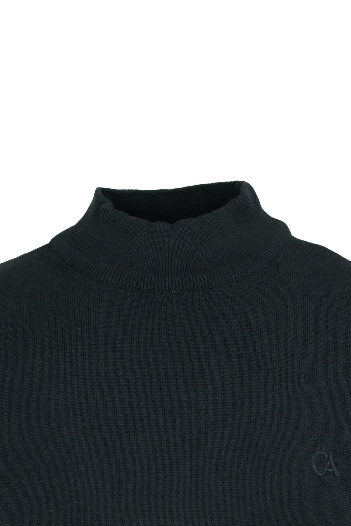 Erkek Kışlık Yarım Balıkçı Yaka Armalı Düz Renk Rahat Kesim Likralı Pamuklu Dokuma Kazak