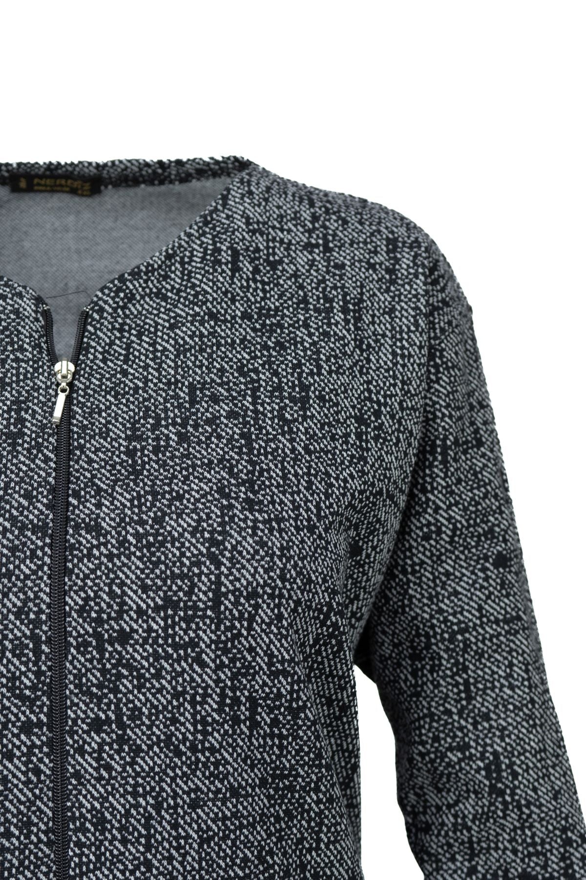 Kadın Kışlık Anne Uzun Hırka Pamuklu Fermuarlı V Yaka Çift Cepli Likralı Yasemen Modelli