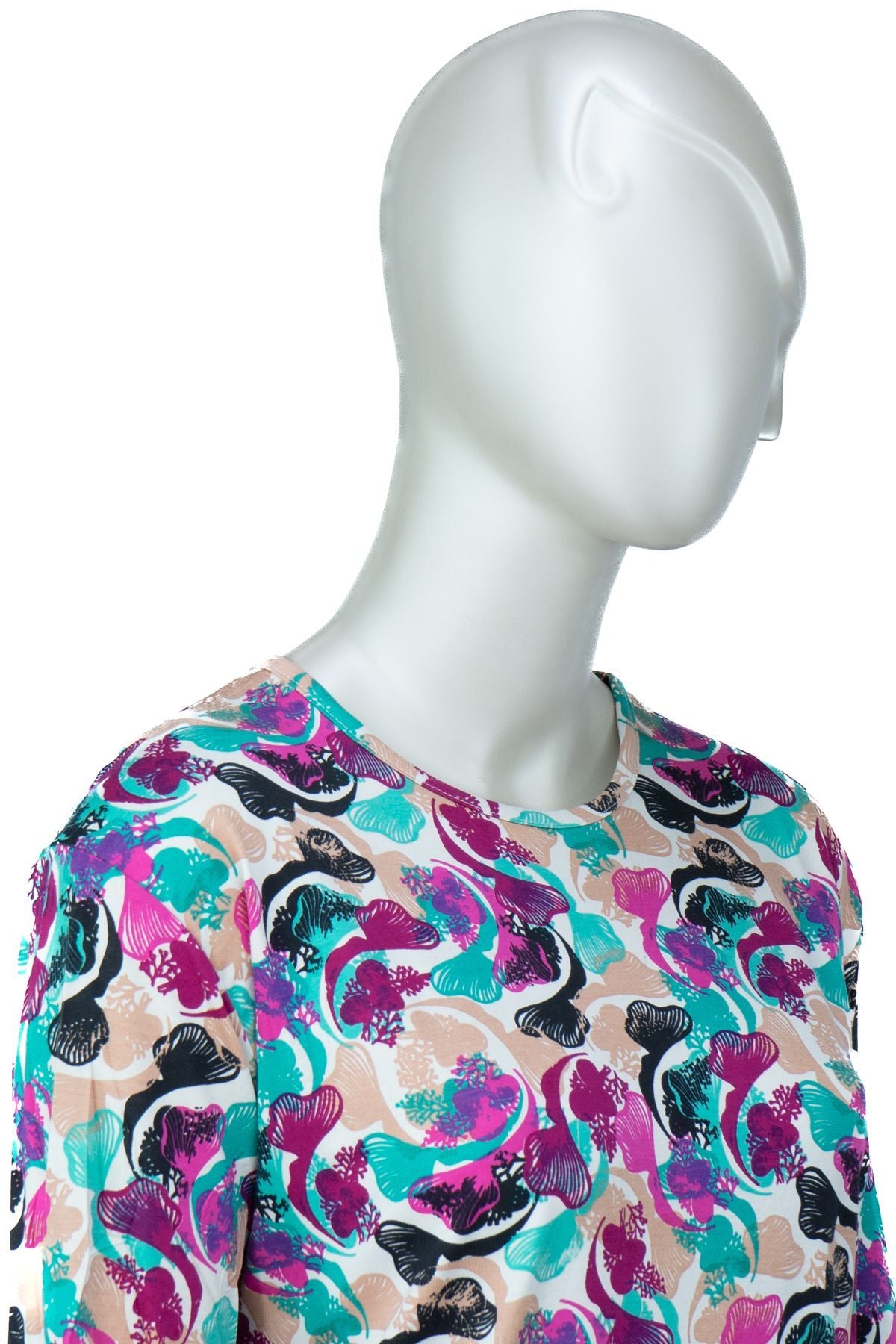 Kadın Anne Bluz Turlu Viskon Penye Kumaş Bahar Bahçesi Desenli Likralı Rahat Kesim Tam Kalıp