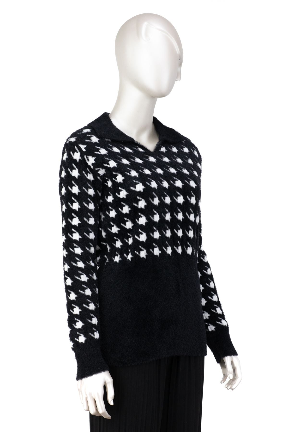 Kadın Kışlık Gömlek Yaka Normal Kesim Likralı Tüylü Dokuma Triko Moda Kazak