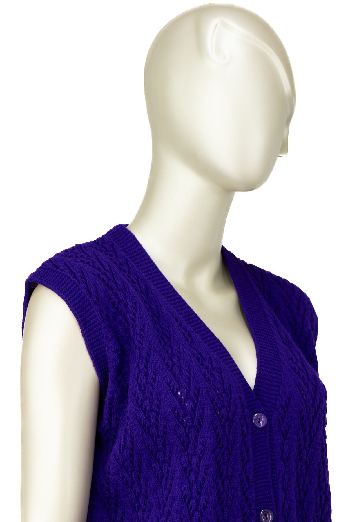 Kadın Kışlık Pamuklu Triko Klasik Örme Anne Yelek Kilim Örgü Model Önden Düğmeli Çift Cepli