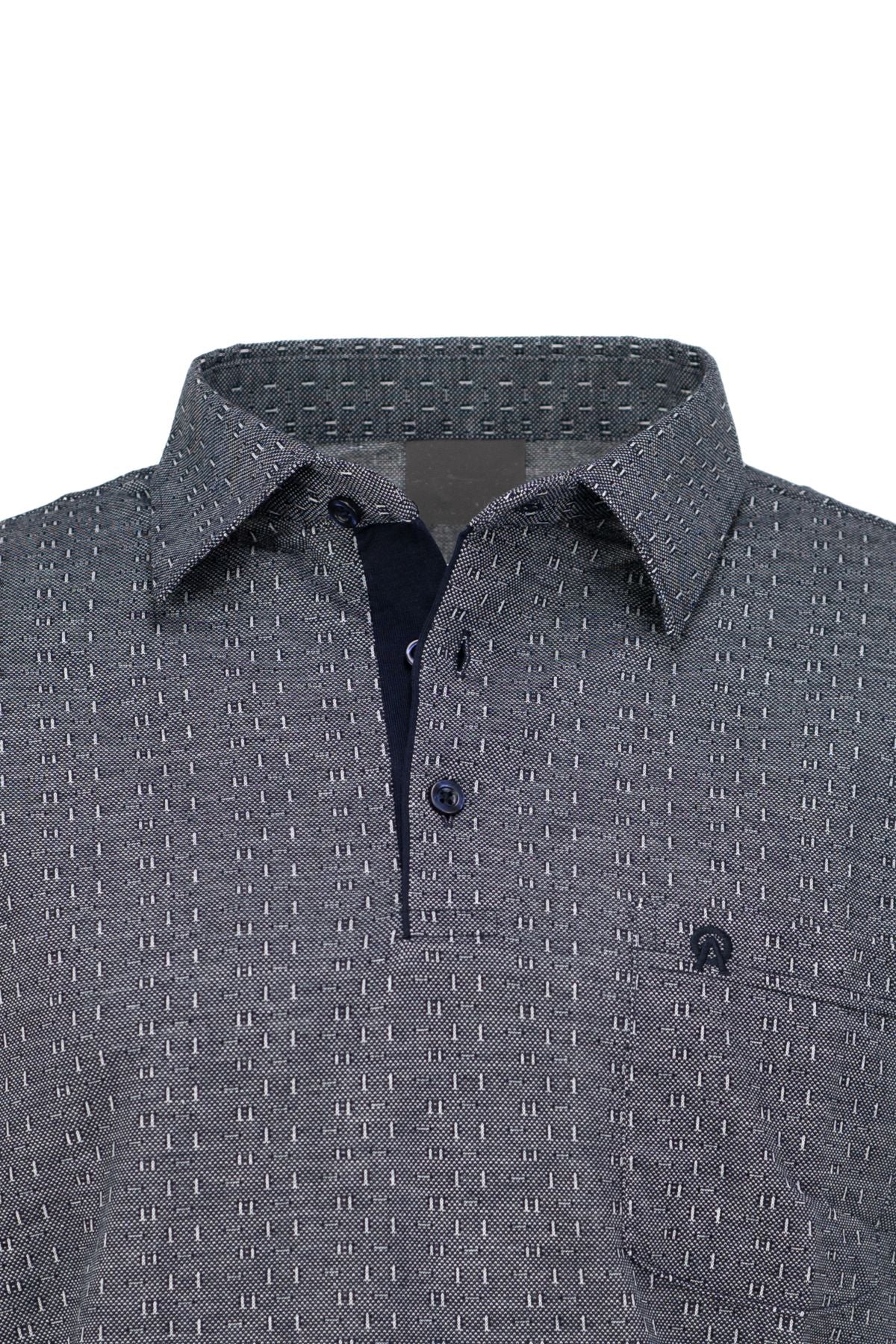 Erkek Pamuklu Kumaş T-Shirt Düğmeli Gömlek Yaka Cepli Kısa Kol Desenli Rahat Kesim Tam Kalıp