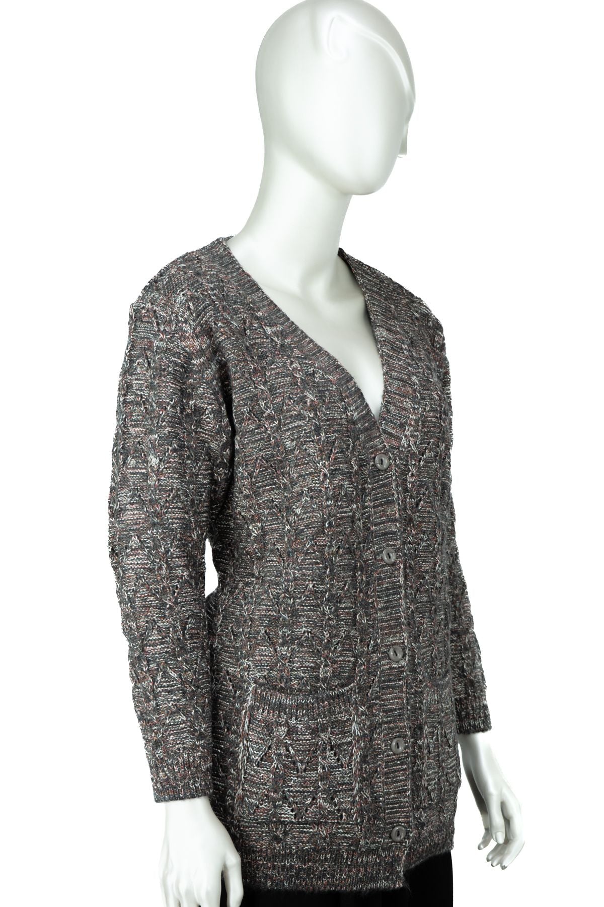 Kadın Kışlık Anne Hırka Pamuklu Triko Begonya Örgü Model Önden Düğmeli Çift Cepli Rahat