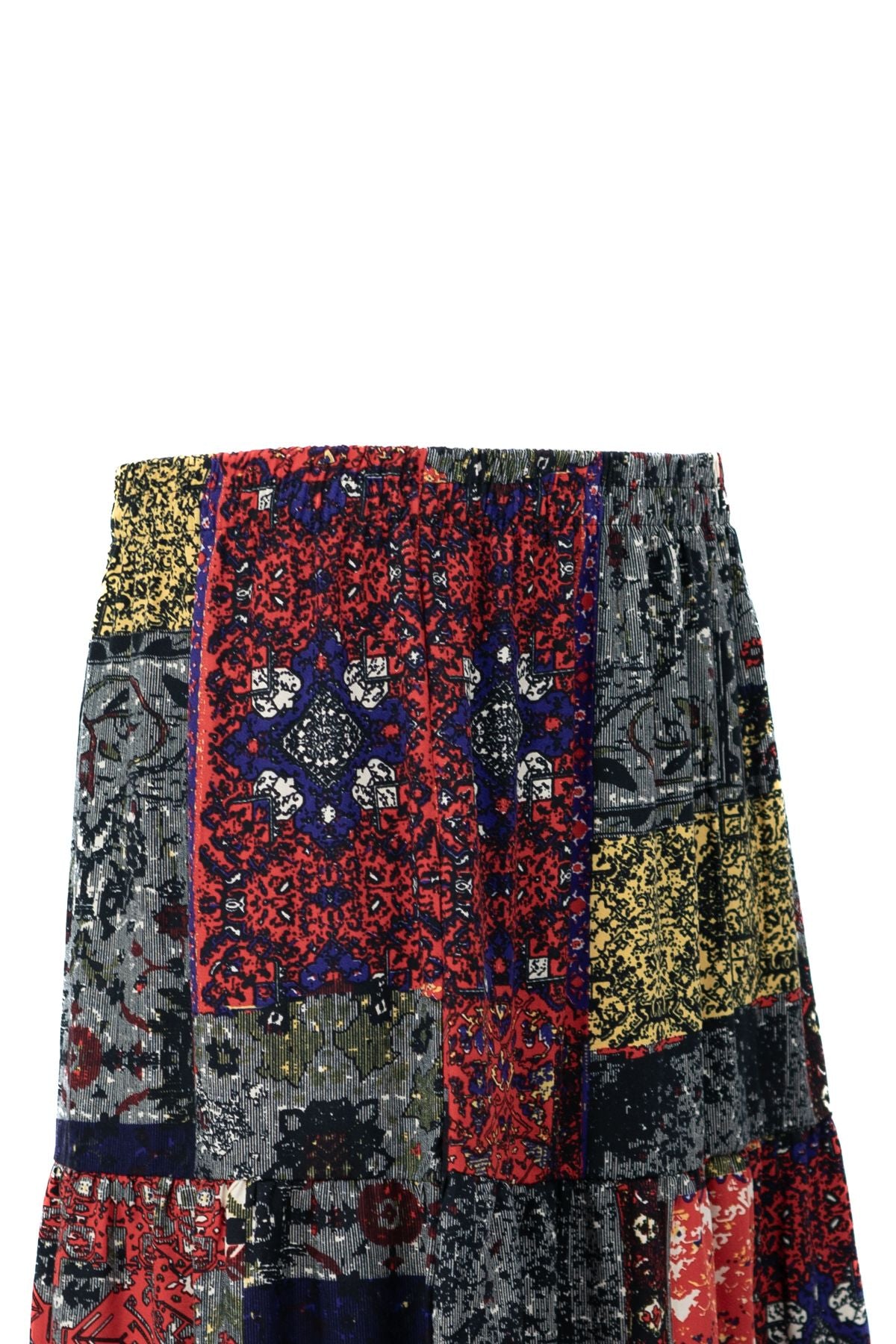 Kadın Dokuma Viskon Kumaş Parçalı Anne Etek Şık Bahar Çiçeği Desenli Beli Lastikli Rahat