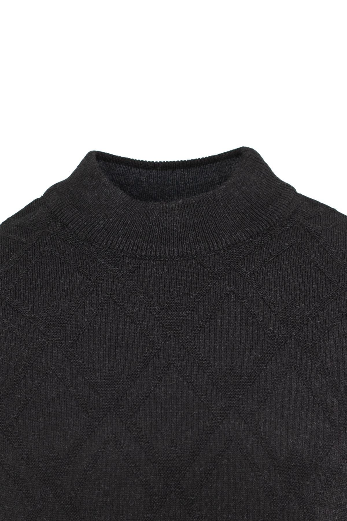 Erkek Kışlık Baklava Desenli Yarım Balıkçı Yaka Tam Kalıp Kalın Premium Yünlü Dokuma Kazak