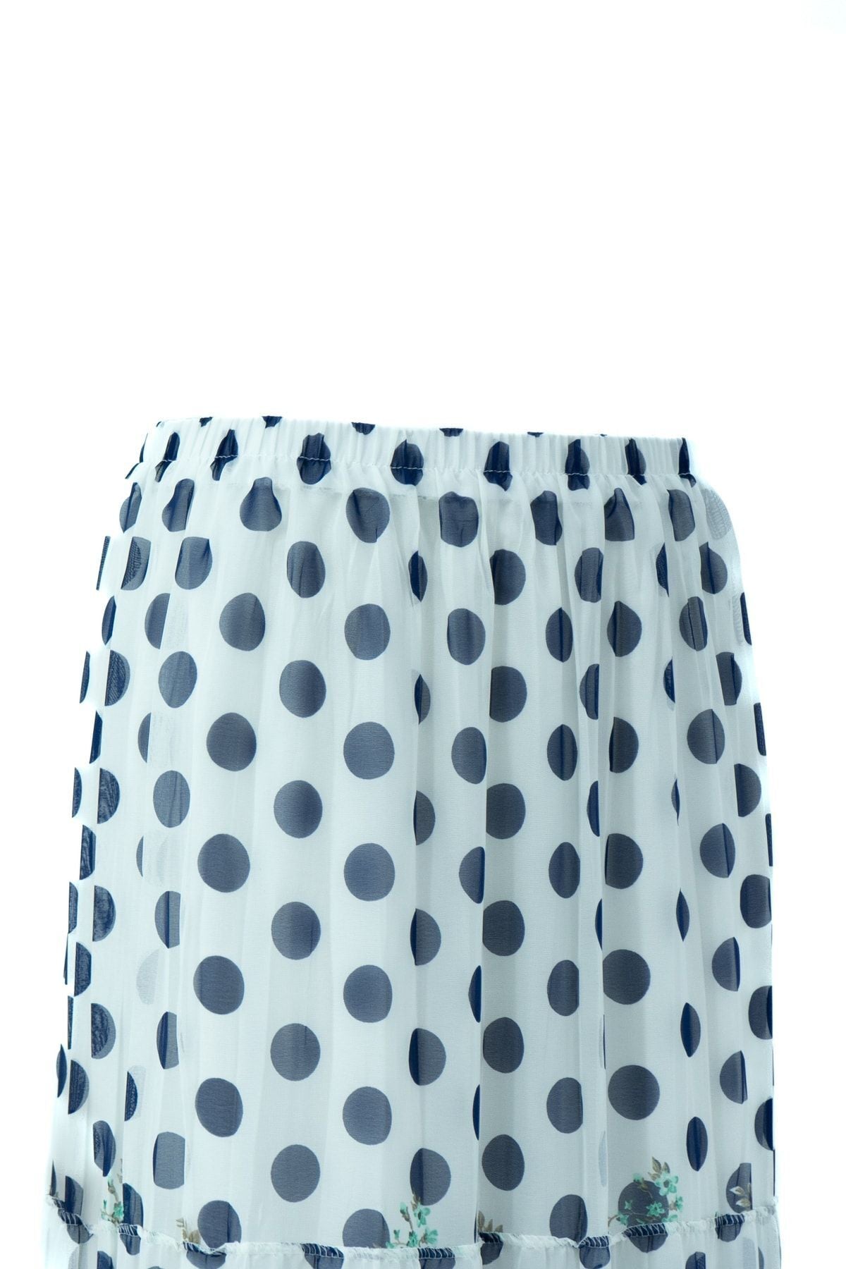 Kadın Bahar Puantiyesi Desenli Rahat Kesim Astarlı Likralı Üç Parçalı Premium Şifon Etek