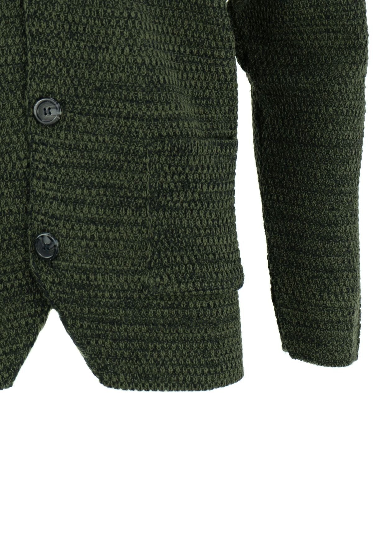 Erkek Mevsimlik V Yaka Önü Düğmeli Armalı Uzunkol Cepli Likralı Pamuklu Dokuma Kotonel Hırka