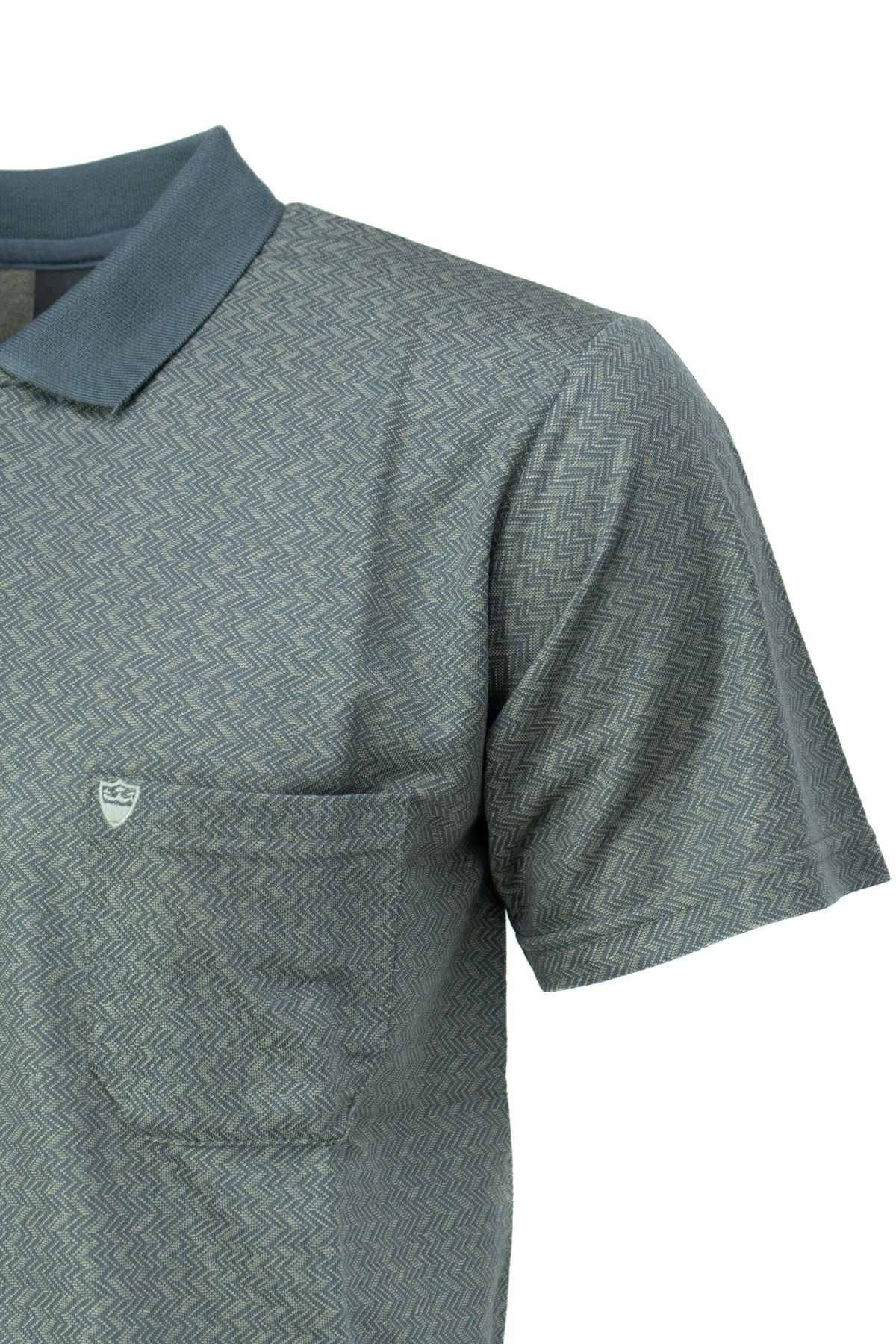 Erkek Polo Yaka Şık Desenli Cepli Kısa Kollu Rahat Tam Kalıp Premium Pamuklu Kumaş T-shirt