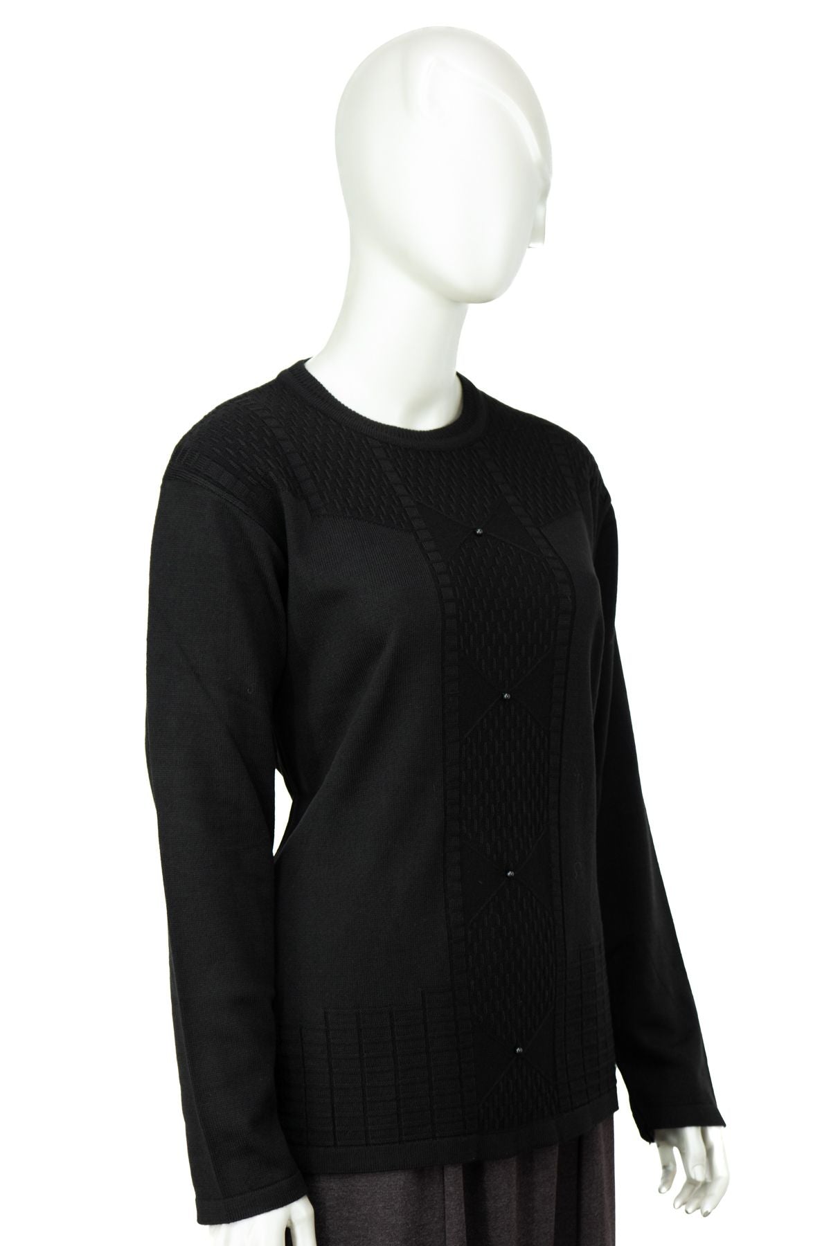 Kadın Kışlık Pamuklu Triko Dokuma Anne Kazak Boncuklu Tasarım Motifli Yuvarlak Yakalı