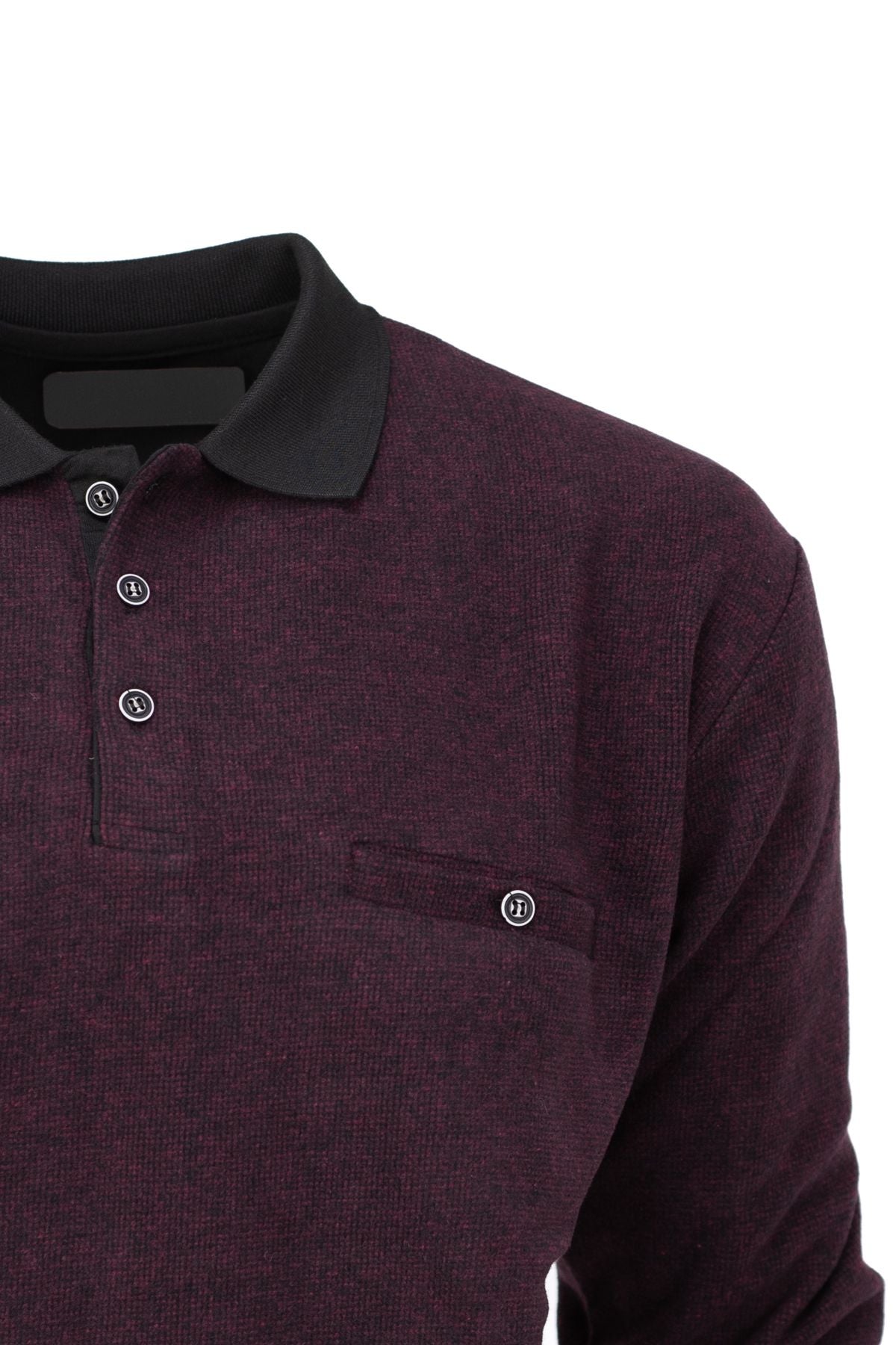 Erkek Kışlık Doğal Pamuklu Örme Polo Yaka Şardonlu Kazak Cepli Tam Kalıp Klasik Model