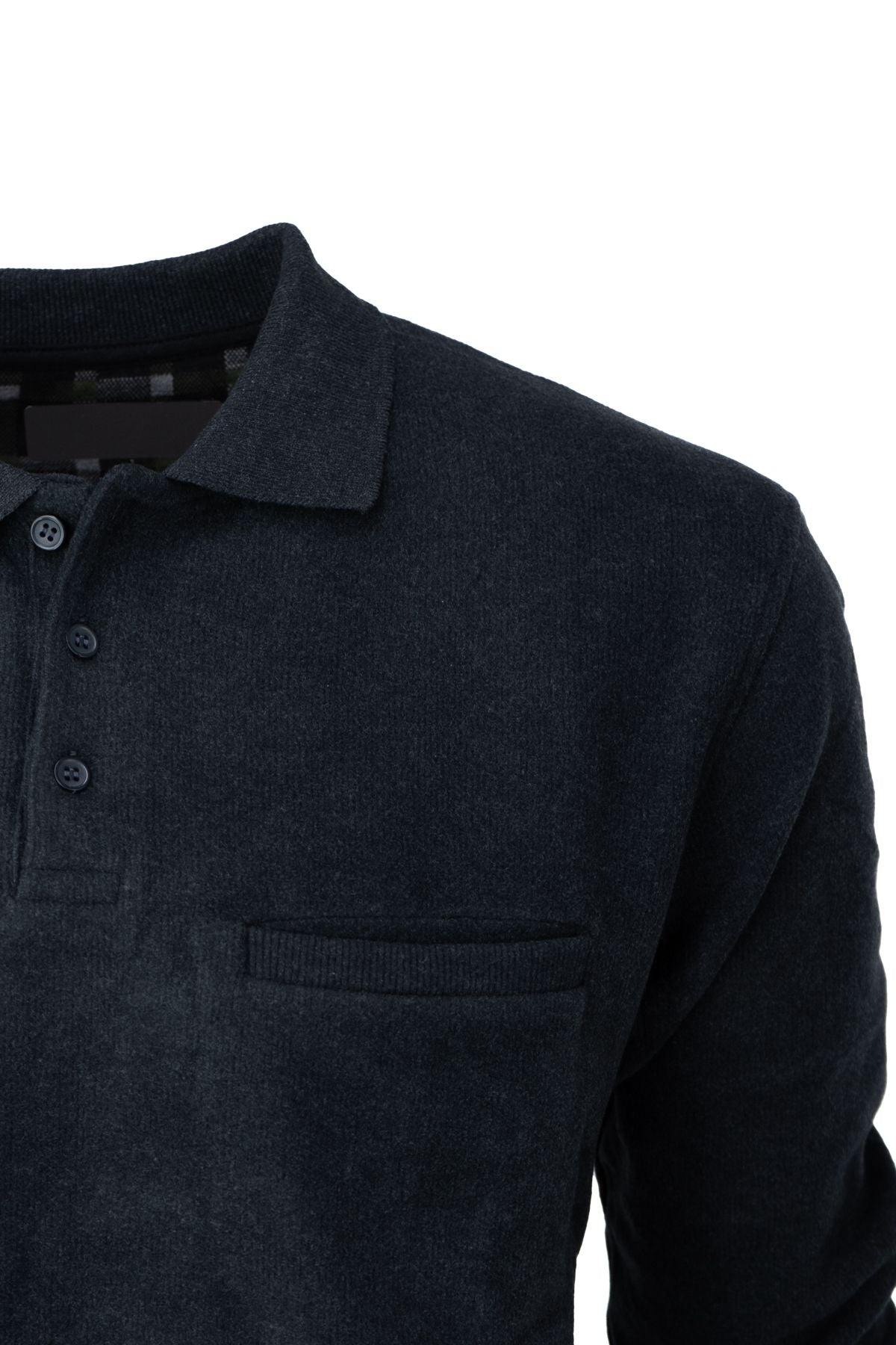 Erkek Kışlık Polo Yaka Kazak Pamuklu Örme Şardonlu Selanik Düğmeli Cepli Rahat Tam Kalıp