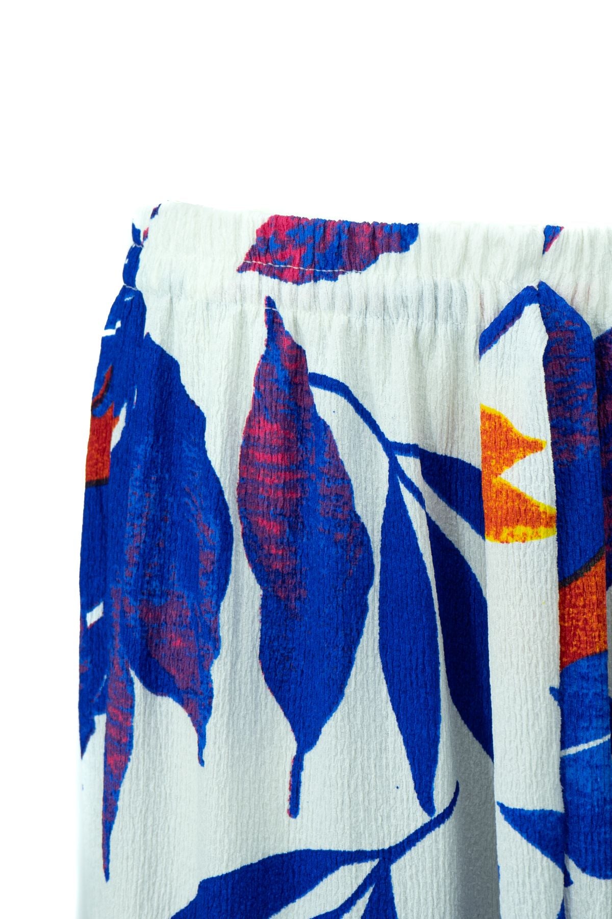 Kadın Pantolon Gofre Kumaş Palmiye Desenli Rahat Kesim Geniş Paça Beli Lastikli