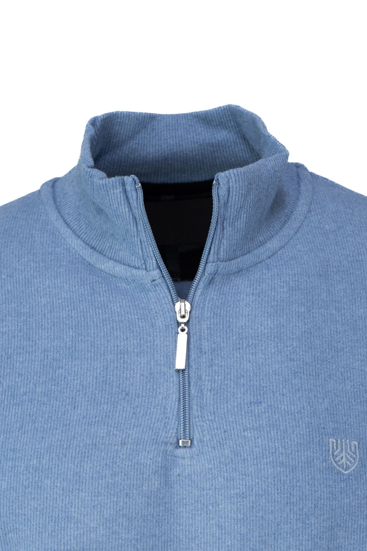 Erkek Kışlık Hakim Yaka Kazak Yarım Fermuarlı Pamuklu Örme Kaya Armalı Rahat Kesim Tam Kalıp