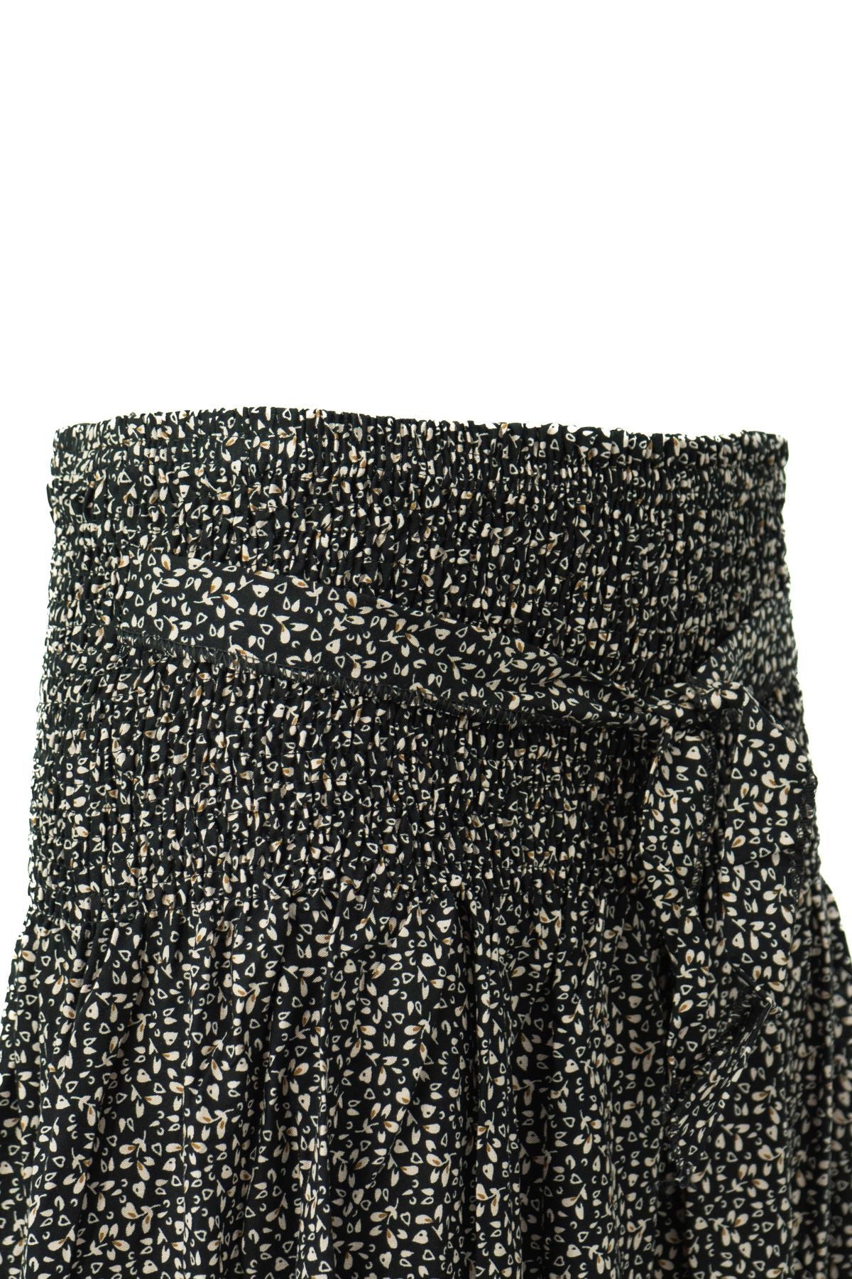 Kadın Etek Dokuma Viskon Kumaş Beli Lastikli Sümbül Çiçeği Desenli Rahat Kesim Tam Kalıp