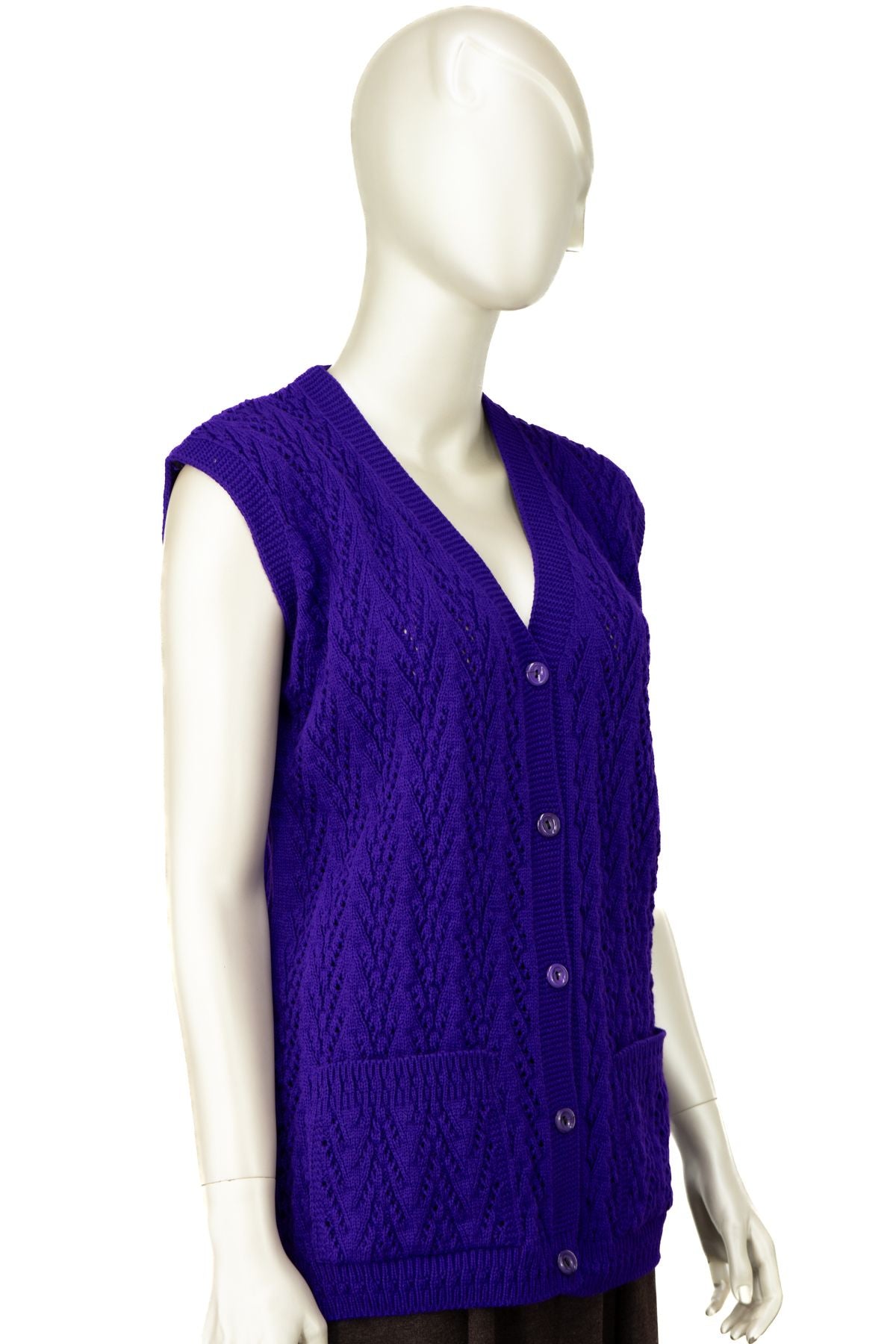 Kadın Kışlık Pamuklu Triko Klasik Örme Anne Yelek Kilim Örgü Model Önden Düğmeli Çift Cepli