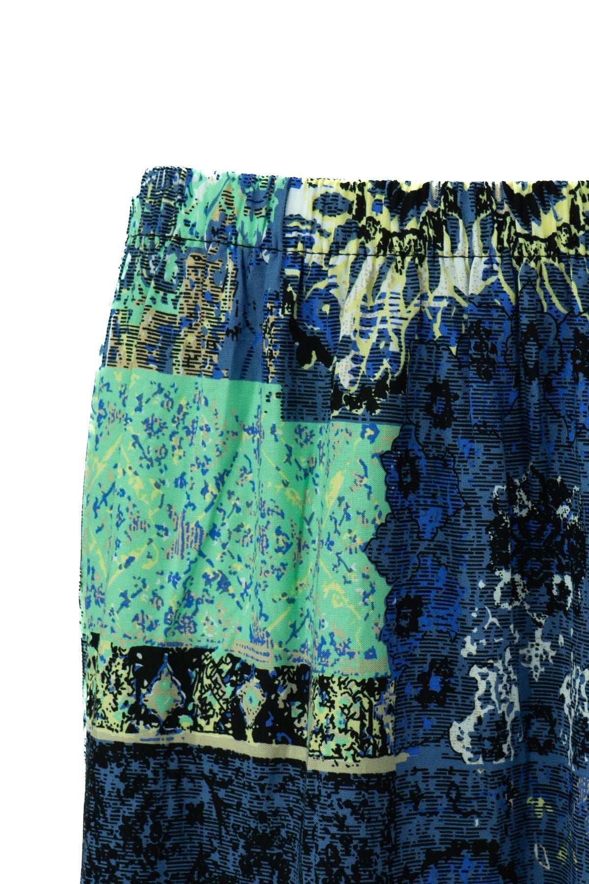 Kadın Dokuma Viskon Kumaş Parçalı Anne Etek Sümbül Çiçeği Desenli Beli Lastikli Rahat Kesim