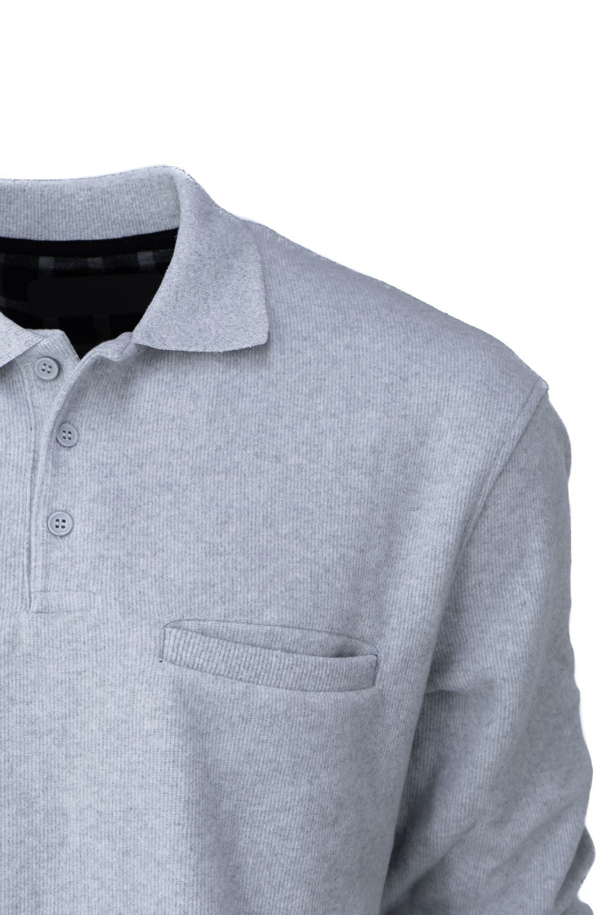 Erkek Kışlık Polo Yaka Kazak Pamuklu Örme Şardonlu Selanik Düğmeli Cepli Rahat Tam Kalıp