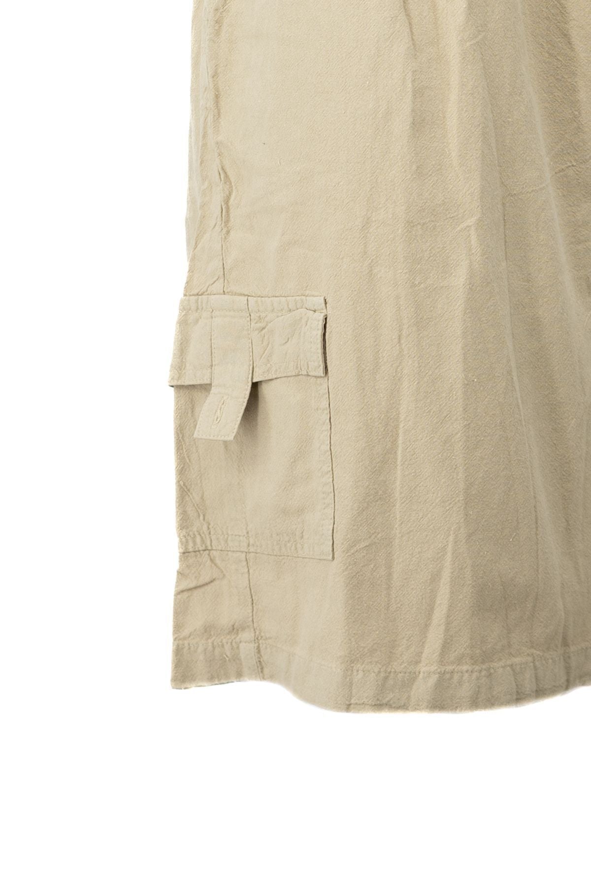 Erkek %100 Saf Pamuk Kumaş Bermuda Şort Düz Paça Kargo Cepli Bağcıklı Jumbo Battal