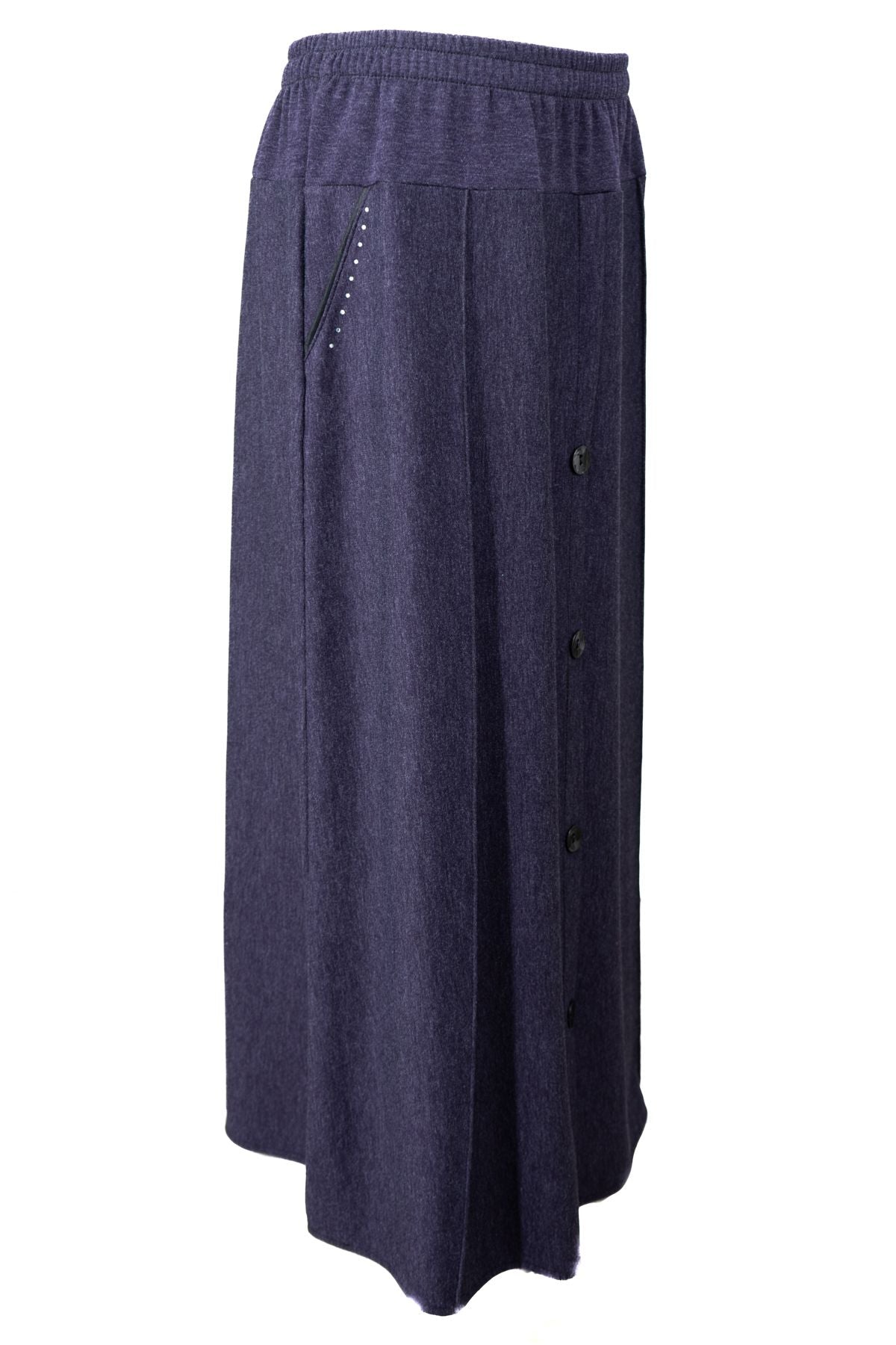 Kadın Kışlık Anne Etek Ecrin Kumaş Doğal Taşlı Düğme Modelli Beli Lastikli Rahat Kesim