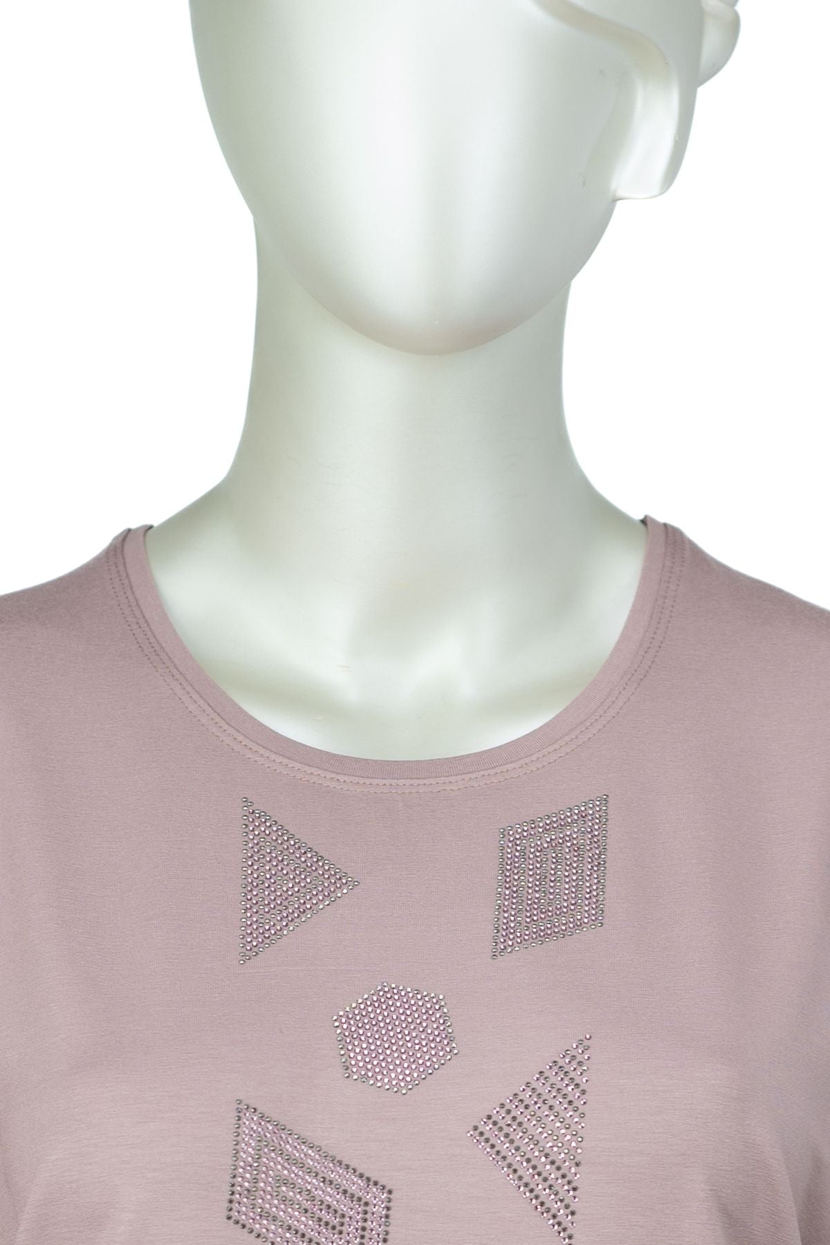 Kadın Düğün Taşlı Yuvarlak Yaka Kısa Kol Tam Kalıp Büyük Beden Viskon Penye Kumaş Anne Bluz