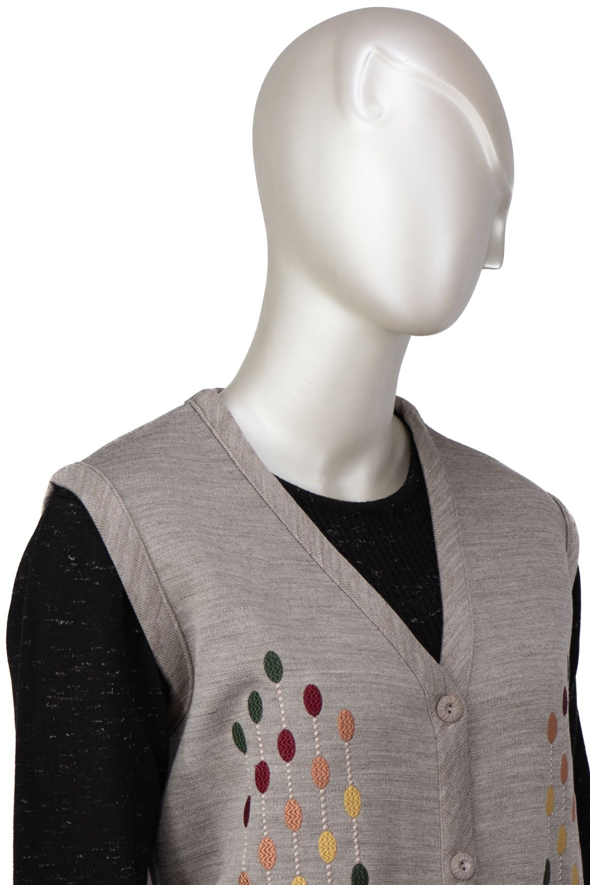 Kadın Çelik Örme Anne Yelek V Yaka Damlam Nakışlı Çift Cepli Düğmeli Rahat Tam Kalıp Likralı