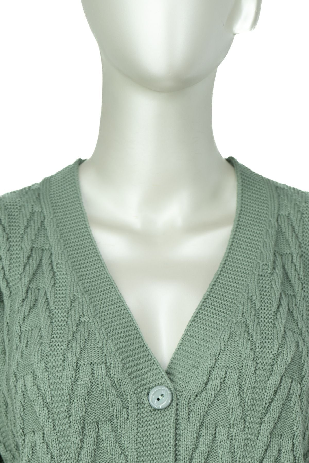 Kadın Kışlık Önden Düğmeli Uzun Kollu Çift Cepli Likralı Pamuklu Triko Dokuma Anne Hırka