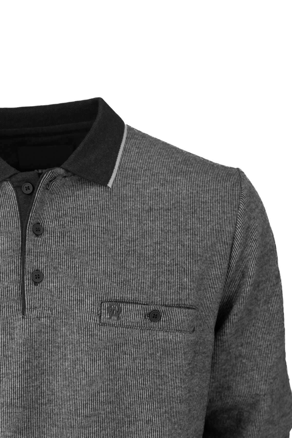 Erkek Kışlık Kazak Pamuklu Örme Düğmeli Polo Yaka Cepli Uzun Kollu Rennes Desenli Rahat