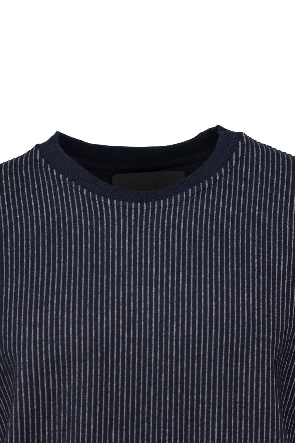 Erkek Mevsimlik Doğal Pamuklu Sweatshirt Bisiklet Yaka Çizgili Rahat Kesim Tam Kalıp
