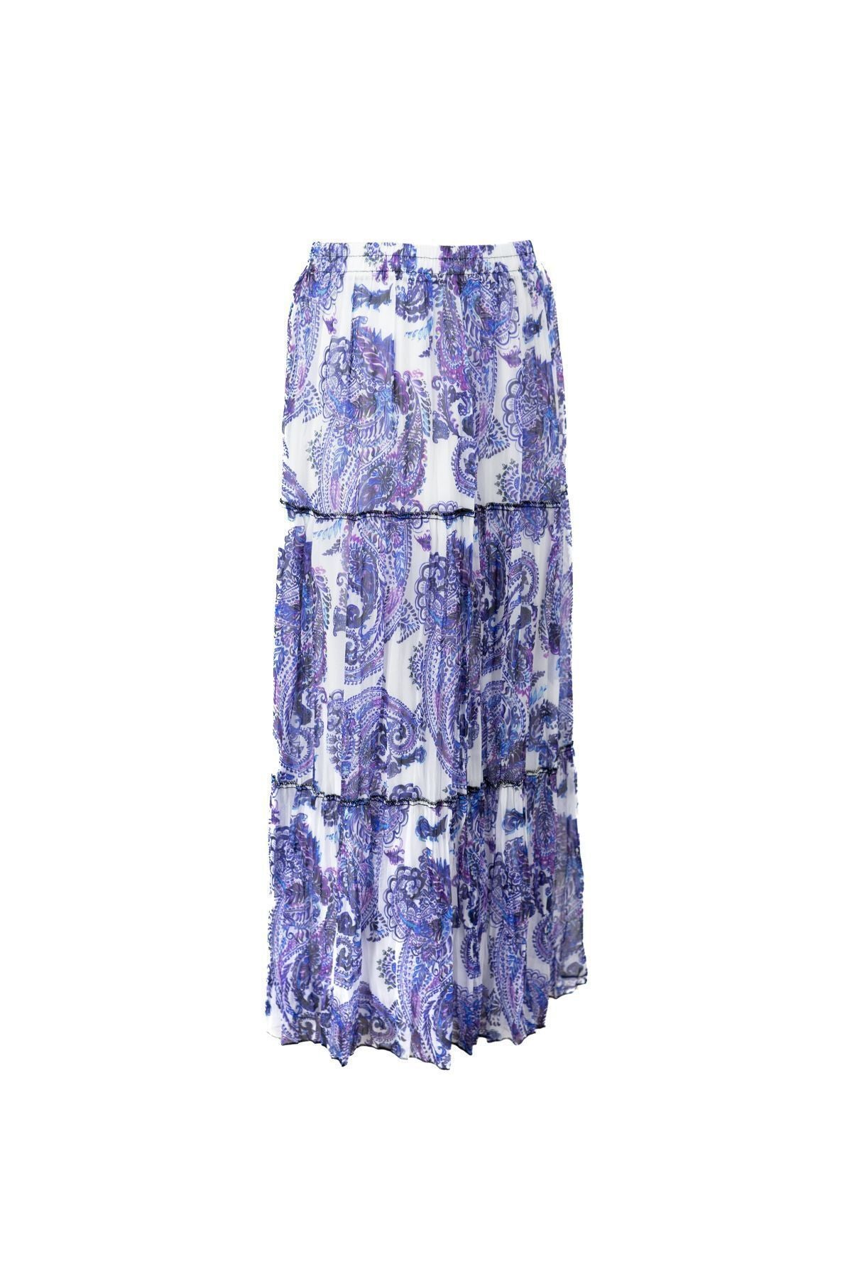 Kadın Astarlı Şifon Etek Şirin Papatya Desenli Beli Lastikli Rahat Kesim Parçalı