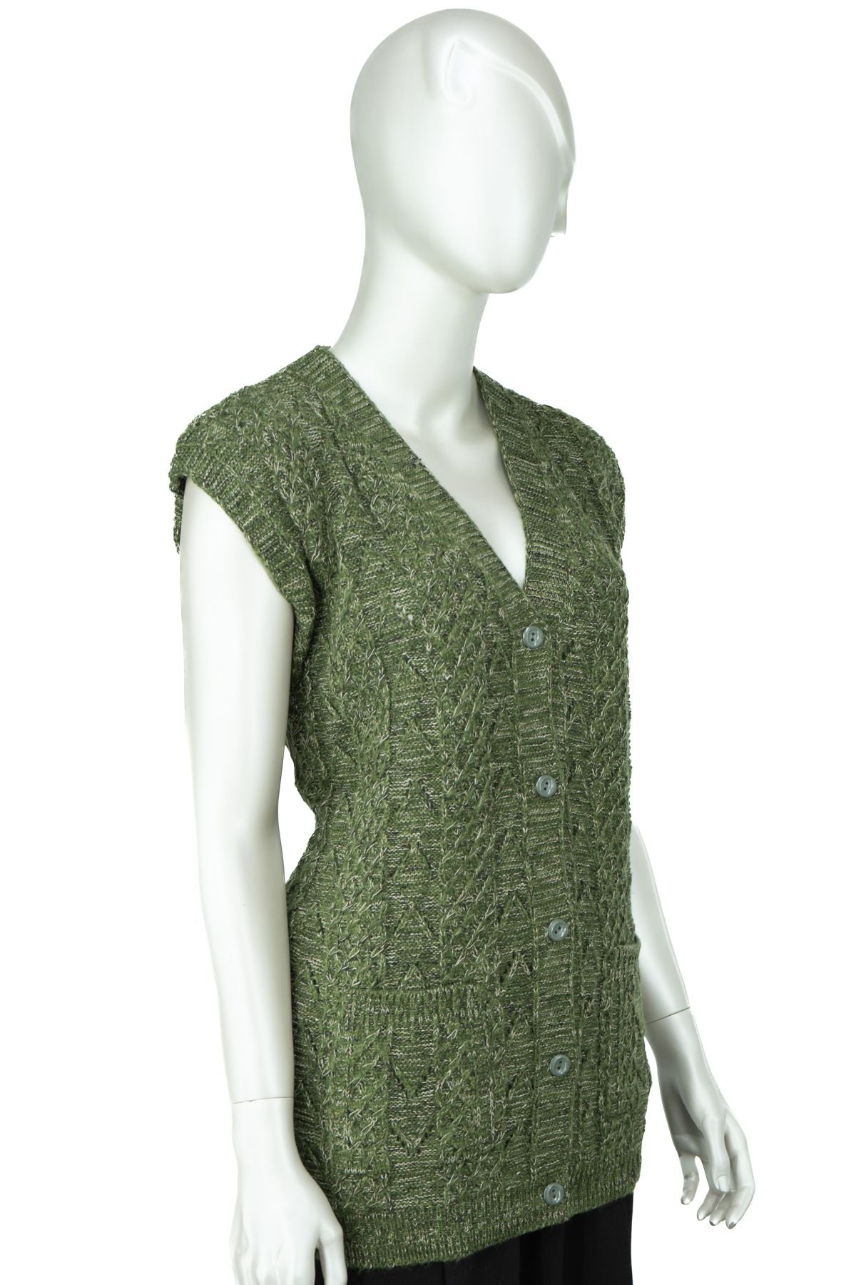 Kadın Kışlık Anne Yelek Pamuklu Triko Yasemin Örgü Model Önden Düğmeli Çift Cepli Rahat