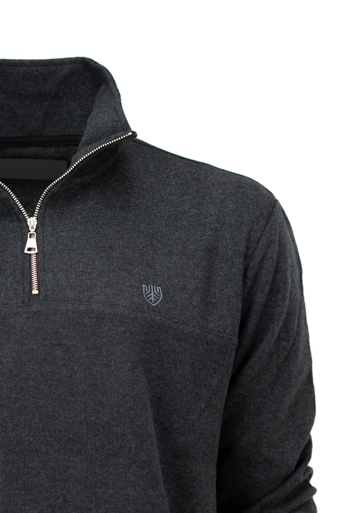 Erkek Kışlık Şardonlu Premium Pamuklu Örme Kazak Yarım Fermuarlı Şık Armalı Rahat Tam Kalıp