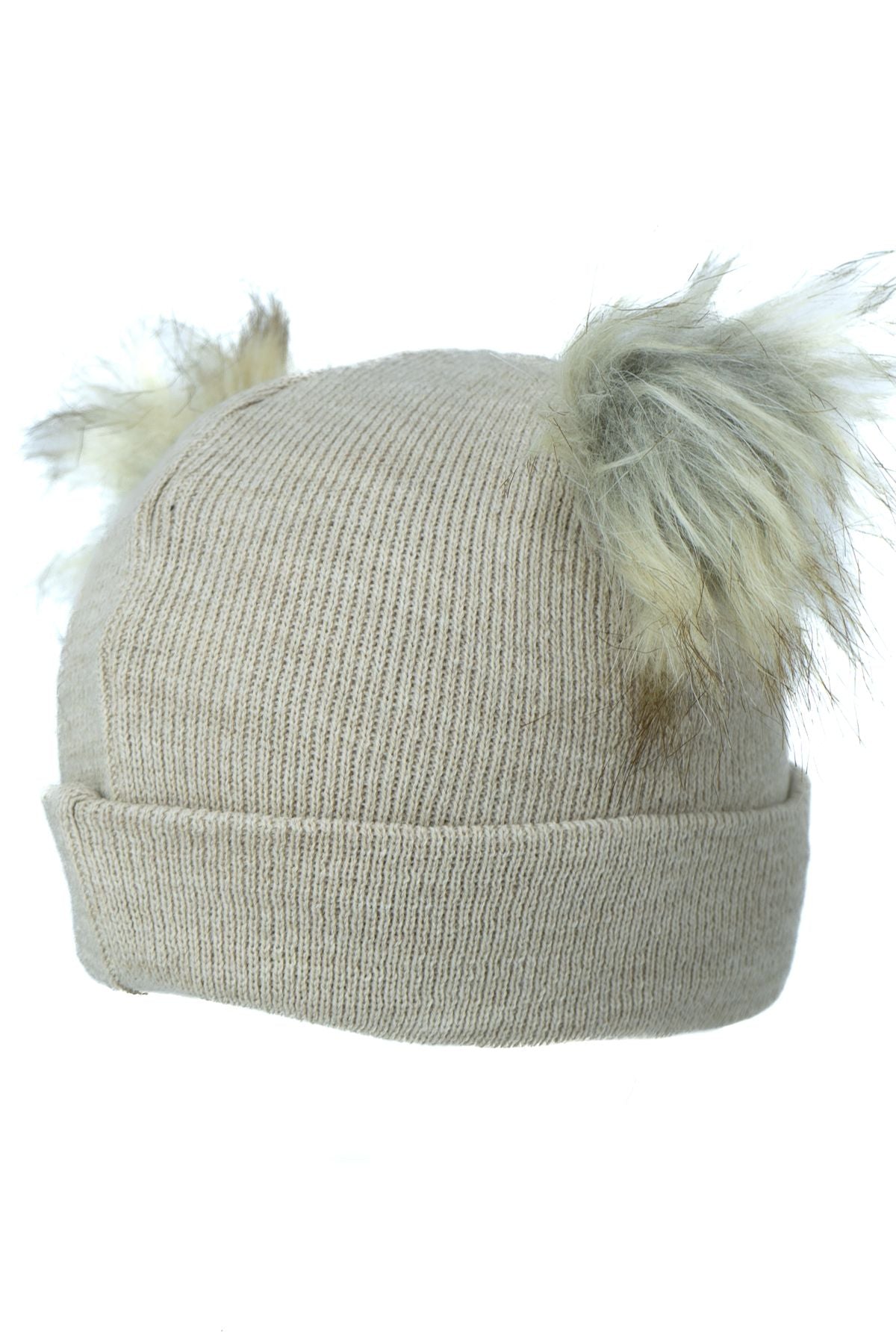 Kız Çocuk Kışlık Kalın Bere Çift Ponpon Model Pamuklu Katlamalı Sıcak Tutar Esnek Rahat