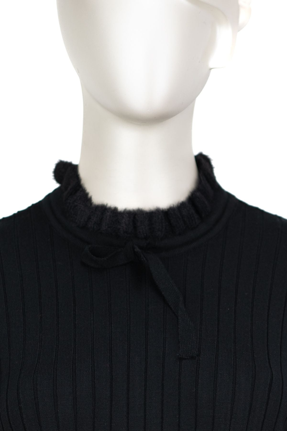 Kadın Pamuklu Örme Badi Kazak Likralı Esnek Çizgi Motifli Bağcıklı Yuvarlak Yakalı Uzun Kol