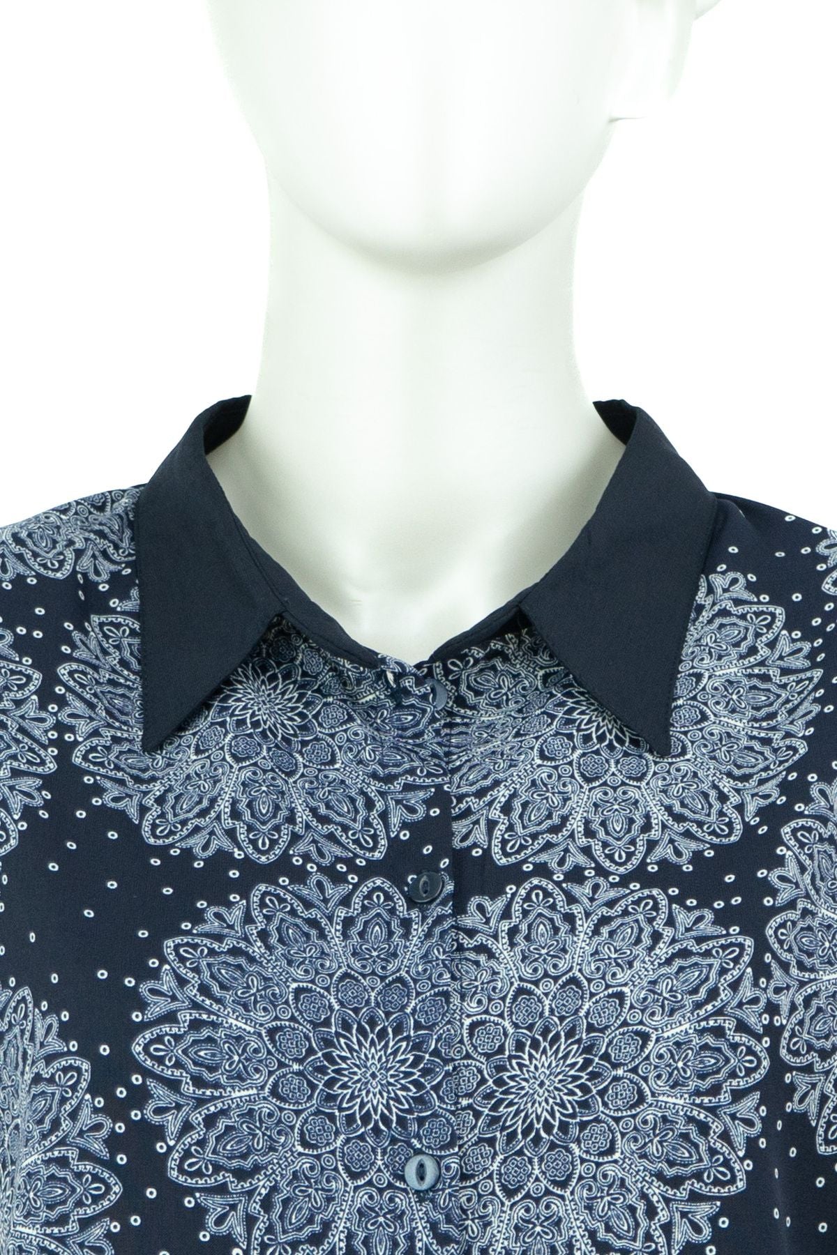 Kadın Elif Desenli Gömlek Yaka Vatkalı Tam Kalıp Büyük Beden Likrasız Kumaş Anne Gömlek