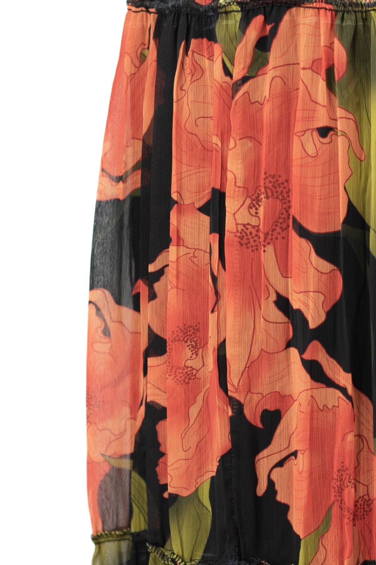 Kadın Premium Astarlı Şifon Etek Şık Çiçek Desenli Beli Lastiklı Rahat Kesim