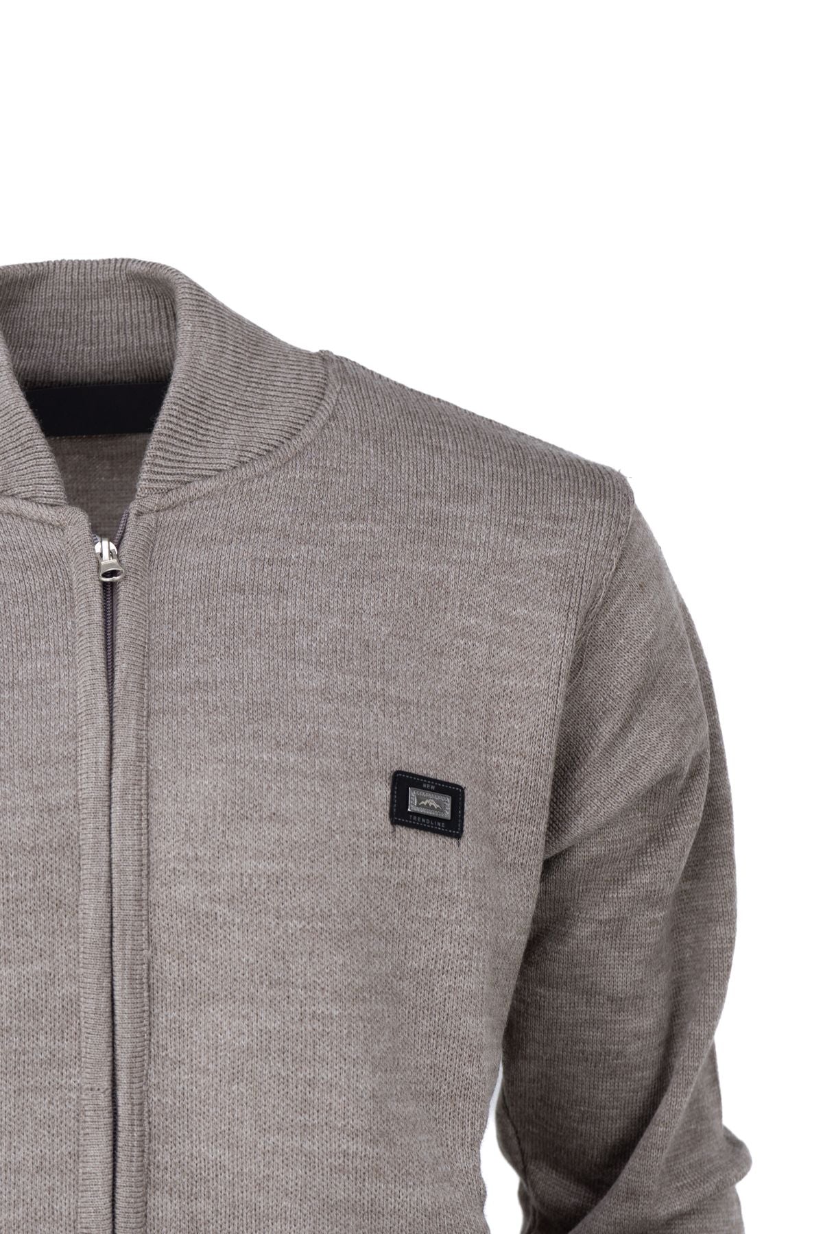 Erkek Kışlık Kalın Pamuklu Örme Triko Hırka Fermuarlı CepliTam Kalıp Hakim Yaka Arma Motifli